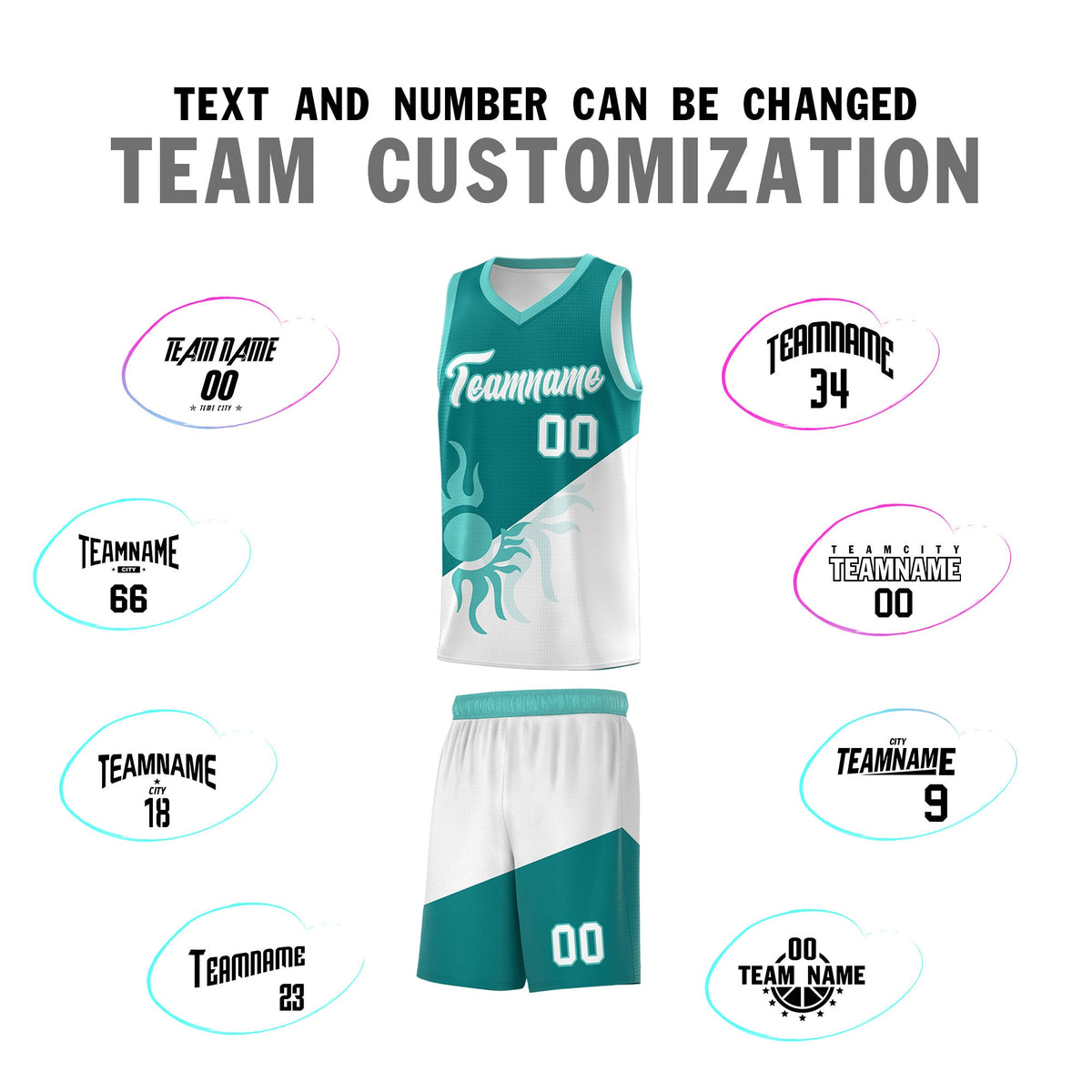 Custom Youth Basketball Jerseys - Teal White Sunburst Design Two Tone Uniforms