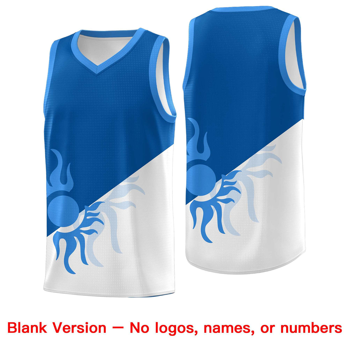 Custom Youth Basketball Jerseys - Royal White Radiant Sun Design Two Tone Uniforms