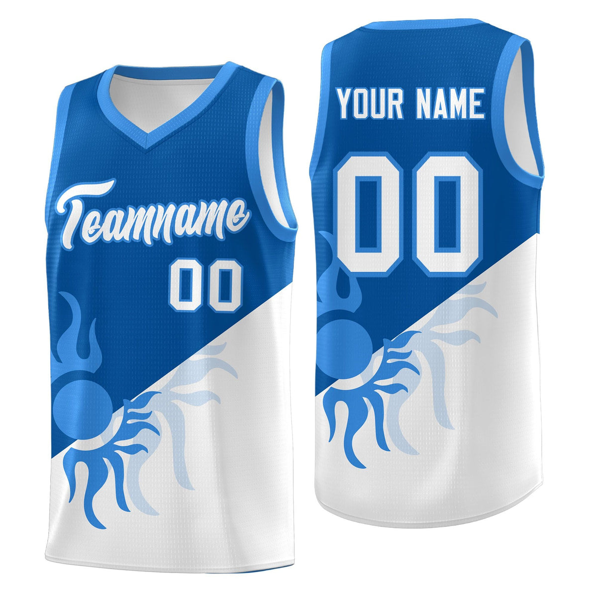 Custom Youth Basketball Jerseys - Royal White Radiant Sun Design Two Tone Uniforms
