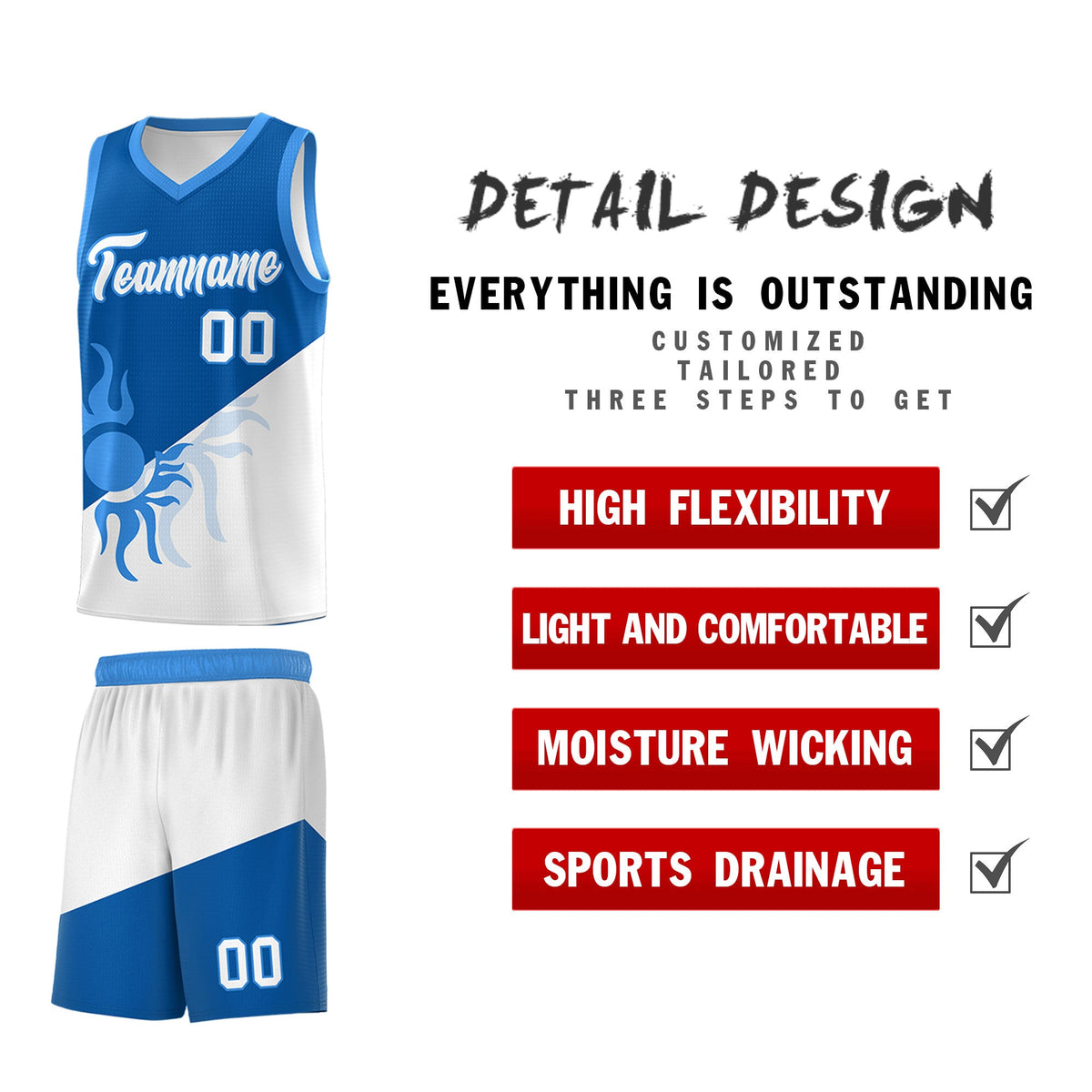 Custom Youth Basketball Jerseys - Royal White Radiant Sun Design Two Tone Uniforms