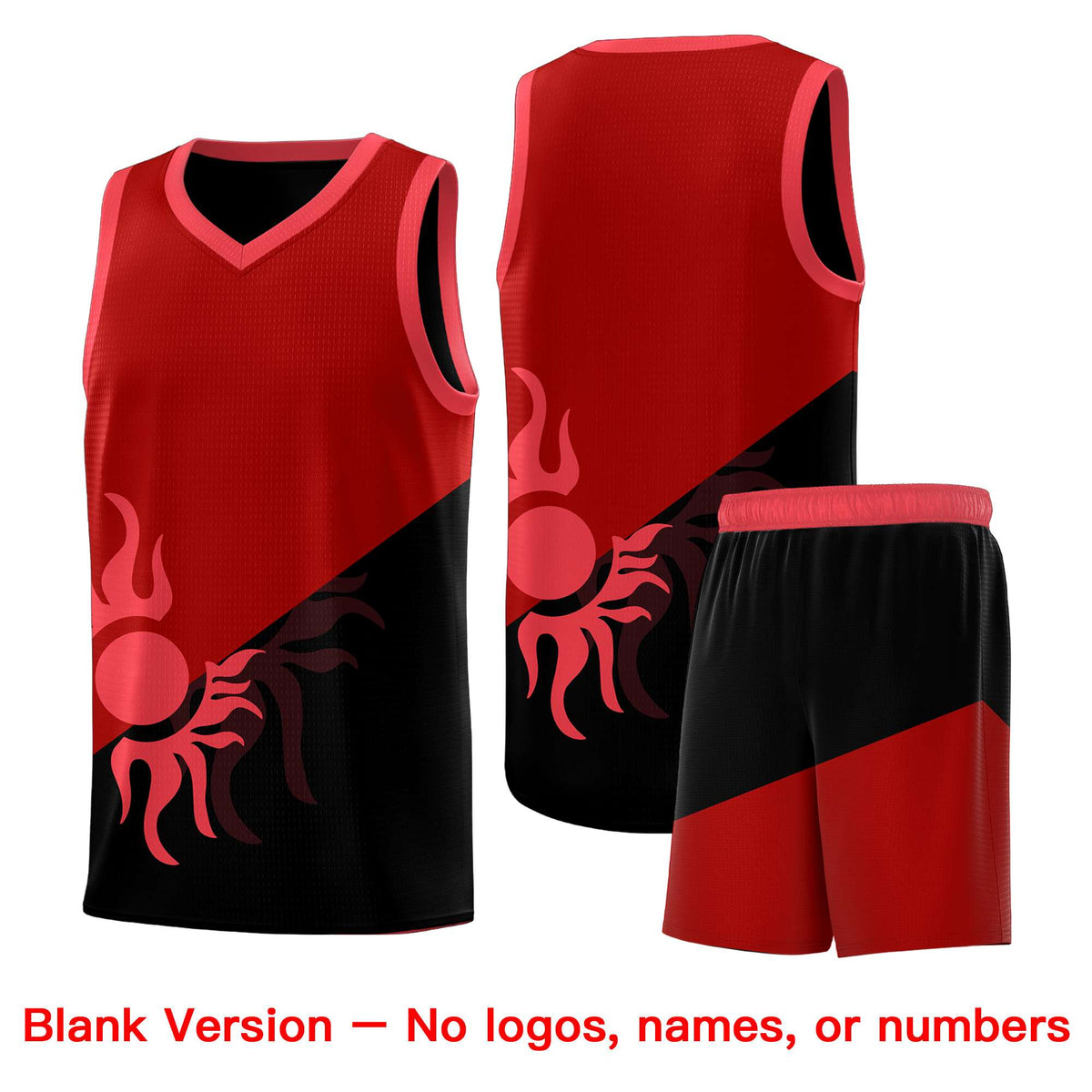 Custom Youth Basketball Jerseys - Red Black Sunburst Design Two Tone Uniforms