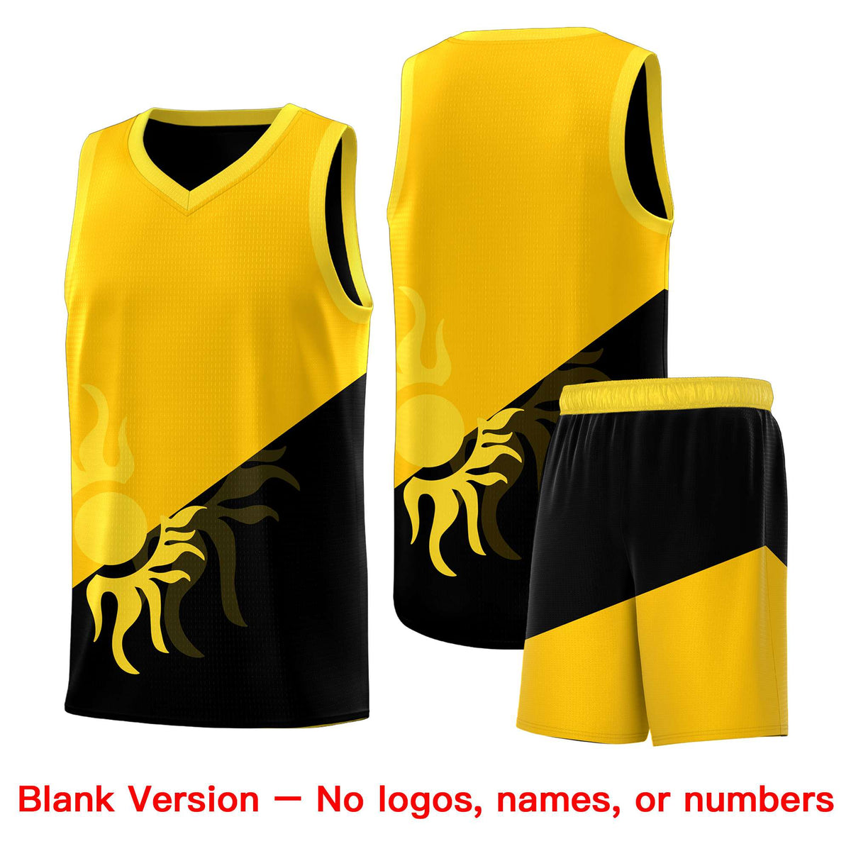 Custom Youth Basketball Jerseys - Yellow Black Sunburst Design Two Tone Uniforms
