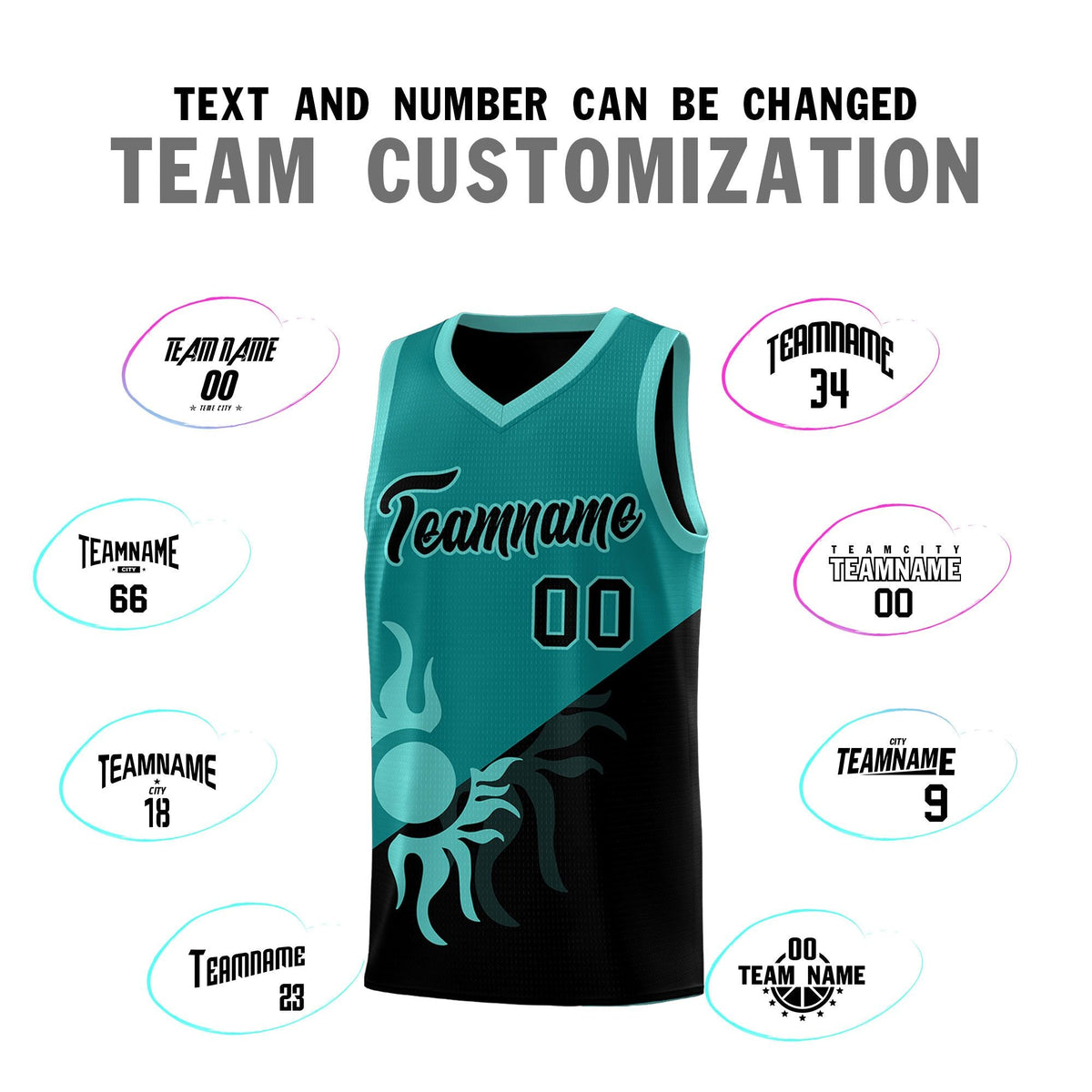 Custom Youth Basketball Jerseys - Teal Black Sunburst Design Two Tone Uniforms