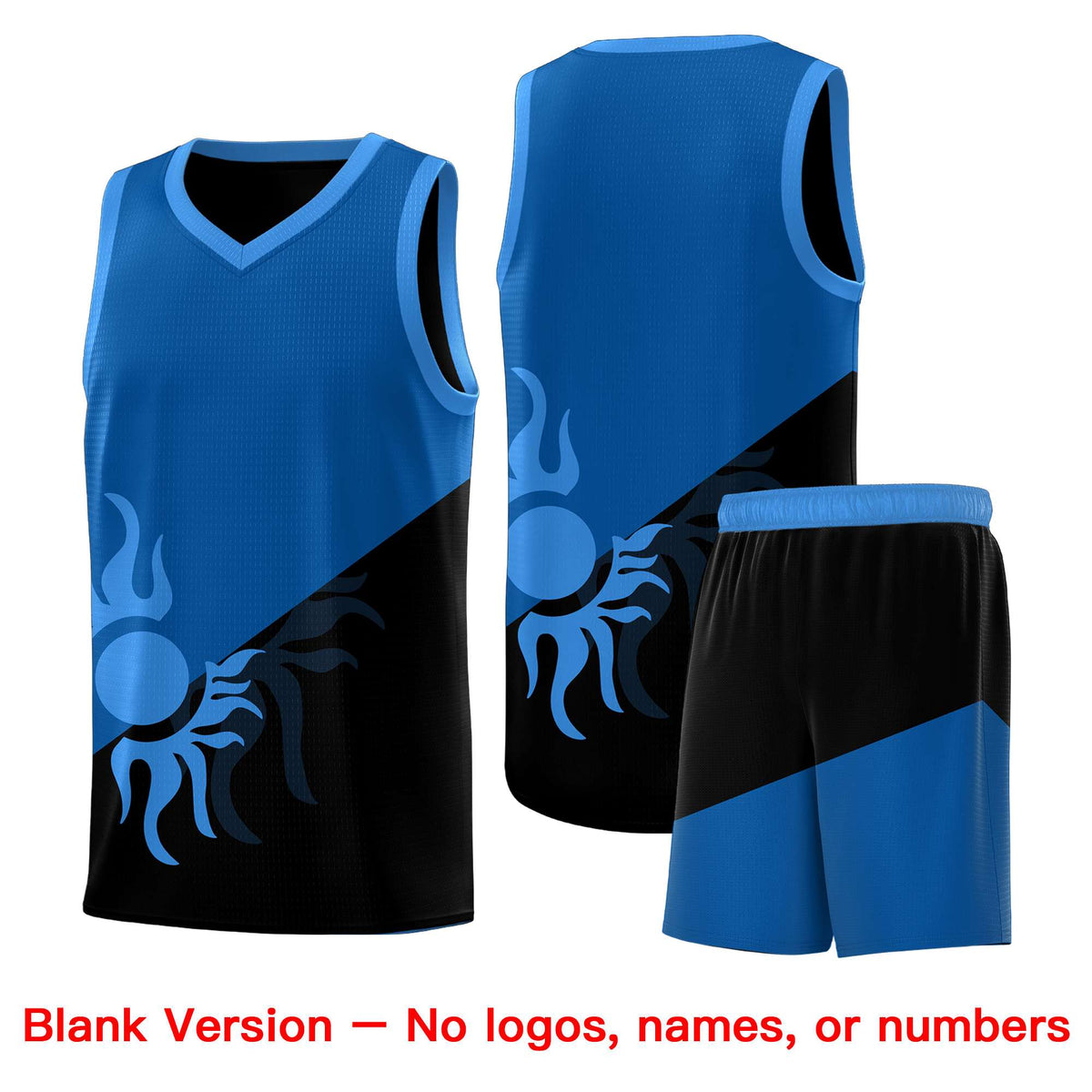 Custom Youth Basketball Jerseys - Royal Black Radiant Sun Design Two Tone Uniforms