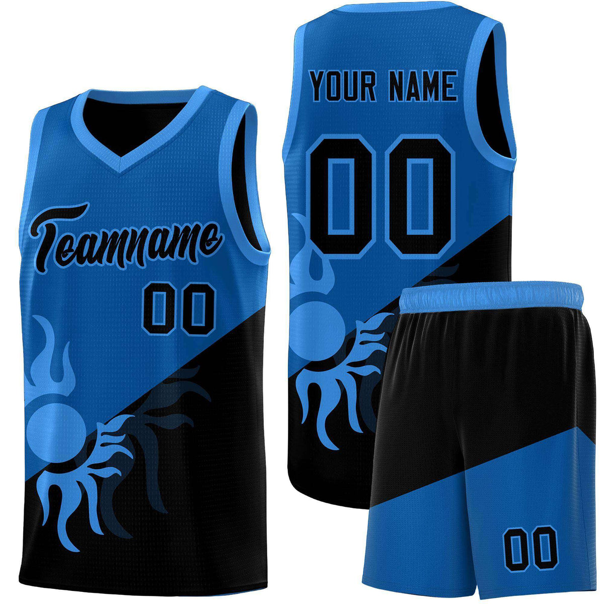 Custom Youth Basketball Jerseys - Royal Black Radiant Sun Design Two Tone Uniforms