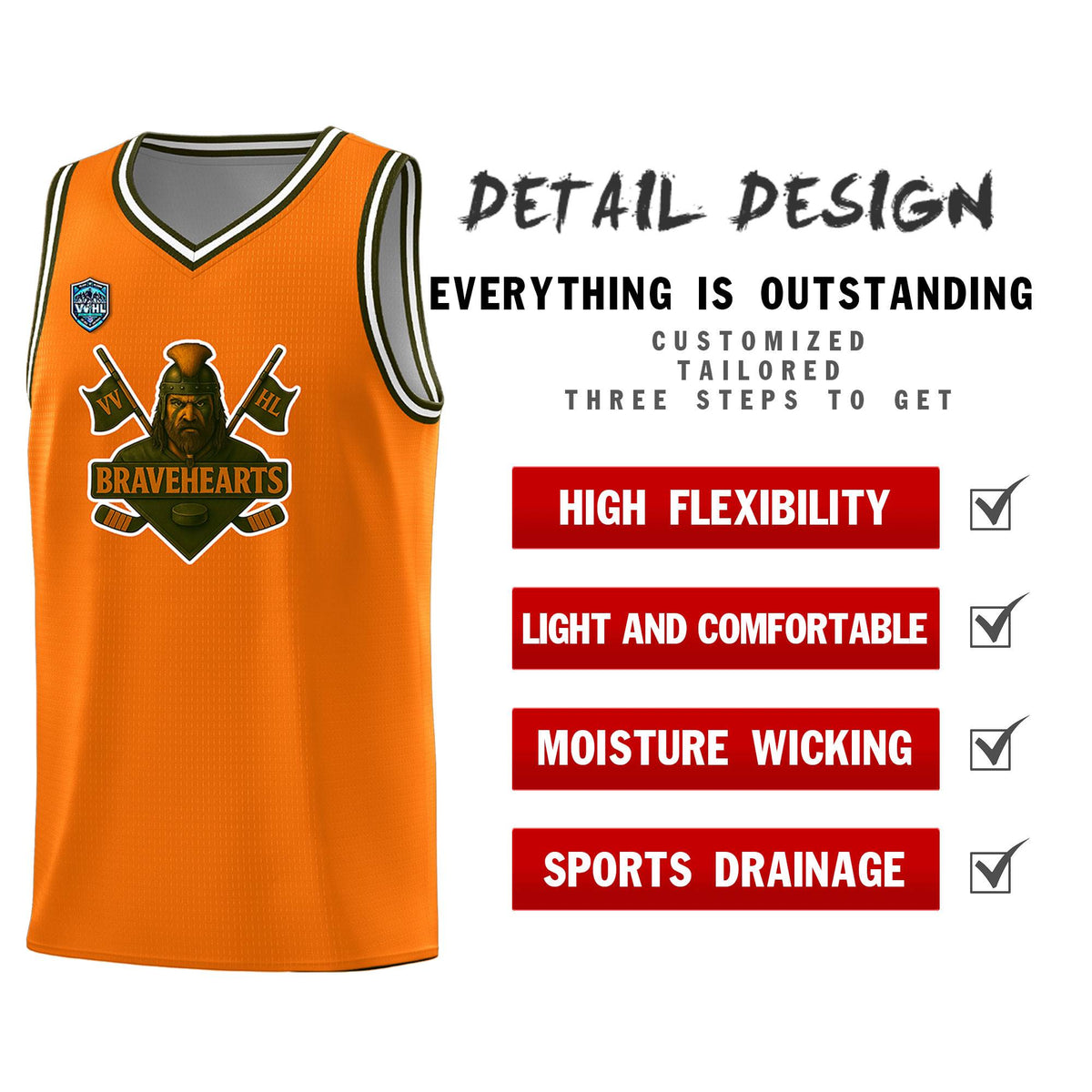 VVHL Orange S7-Bravehearts Tops Basketball Jersey|KXKSHOP