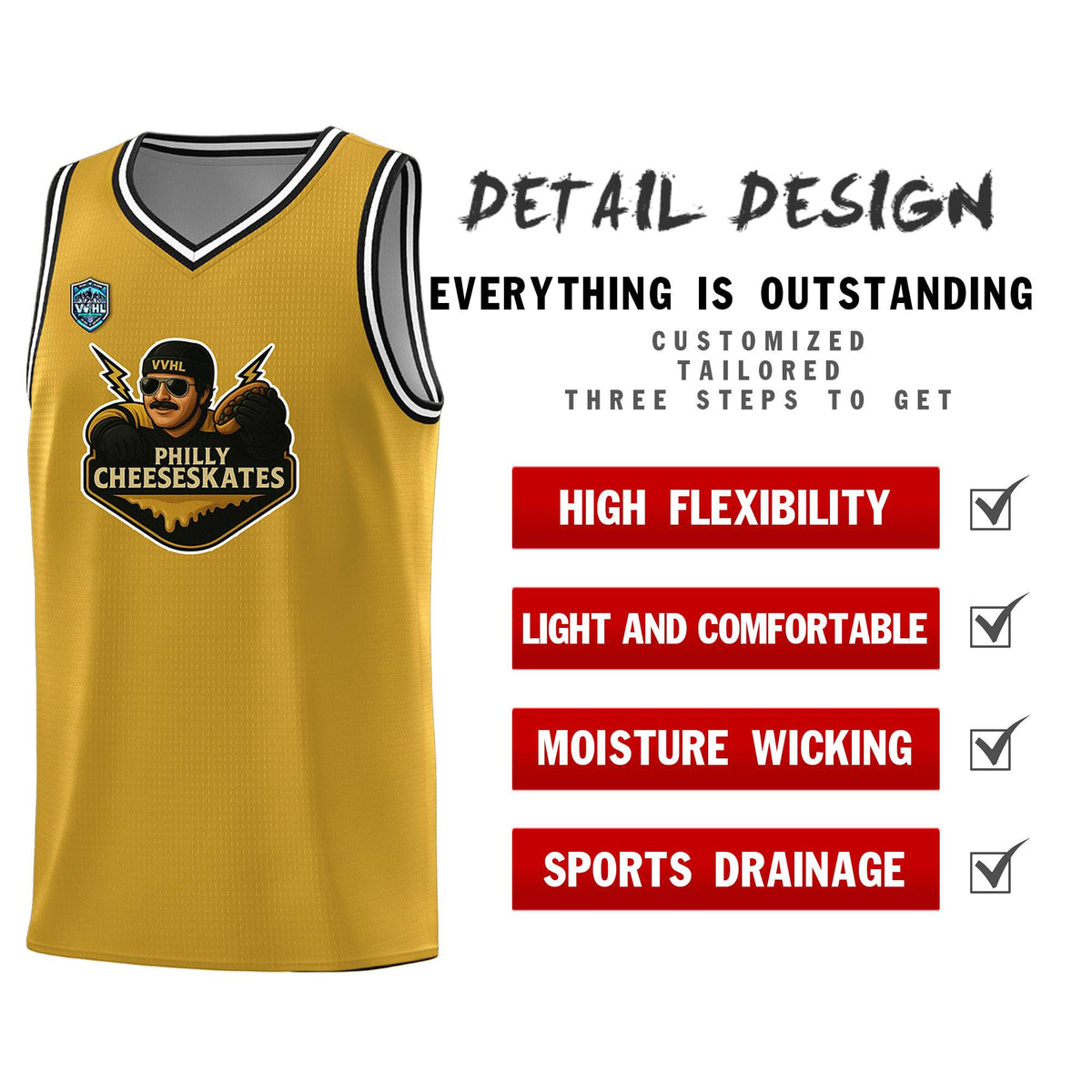 VVHL Old Gold S7-Philly-Cheeseskates Tops Basketball Jersey|KXKSHOP