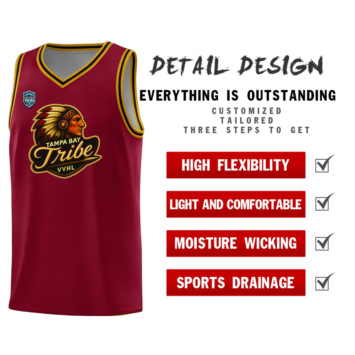 VVHL Crimson S7-Tampa-bay-tribe Tops Basketball Jersey|KXKSHOP