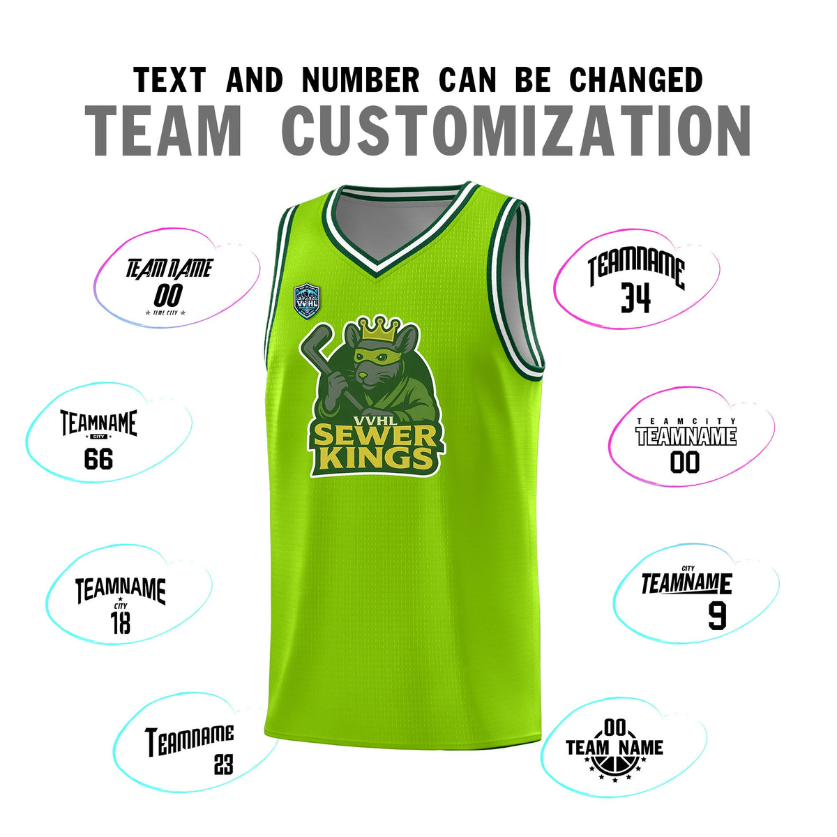 VVHL Neon Green S7-Sewer-Kings Tops Basketball Jersey|KXKSHOP