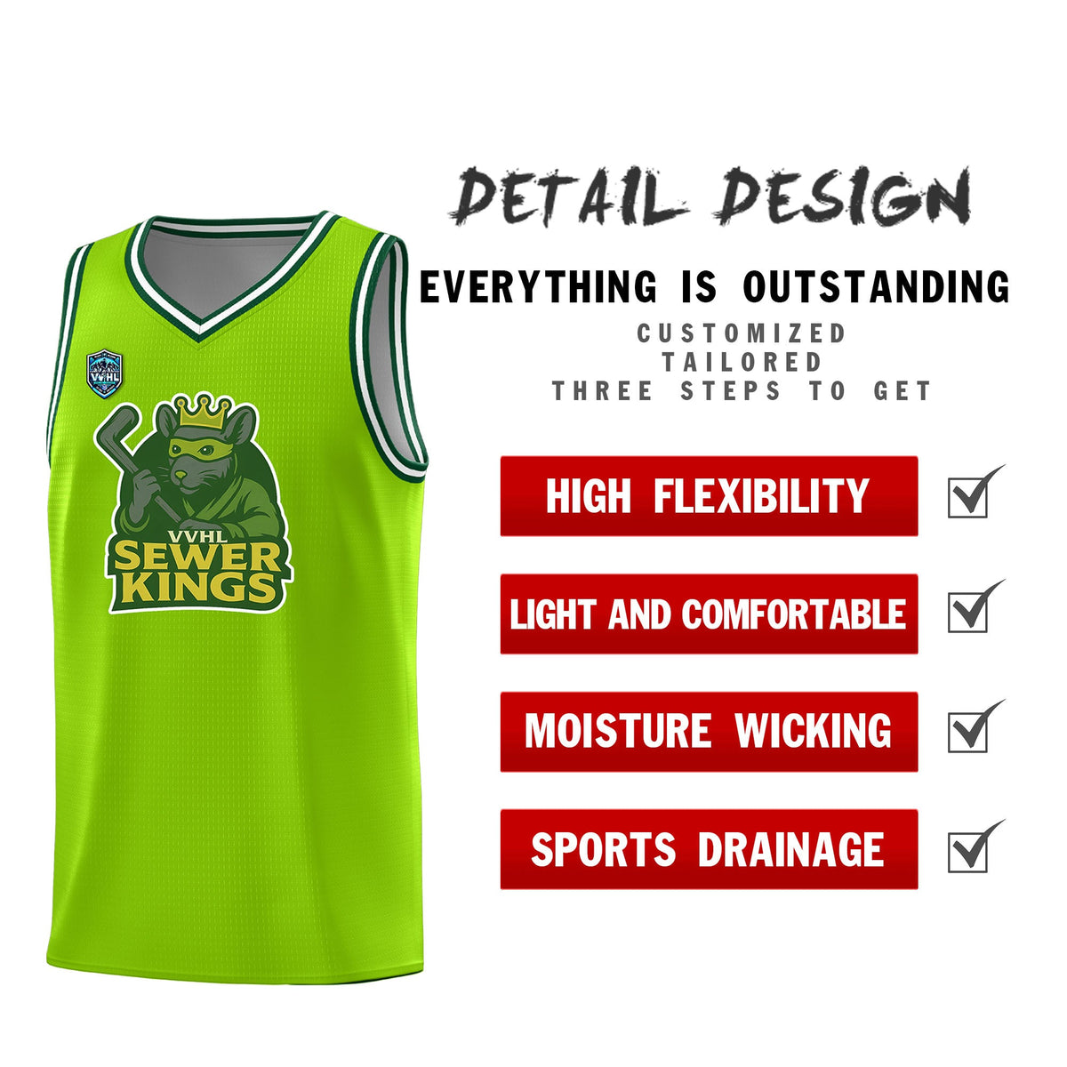 VVHL Neon Green S7-Sewer-Kings Tops Basketball Jersey|KXKSHOP