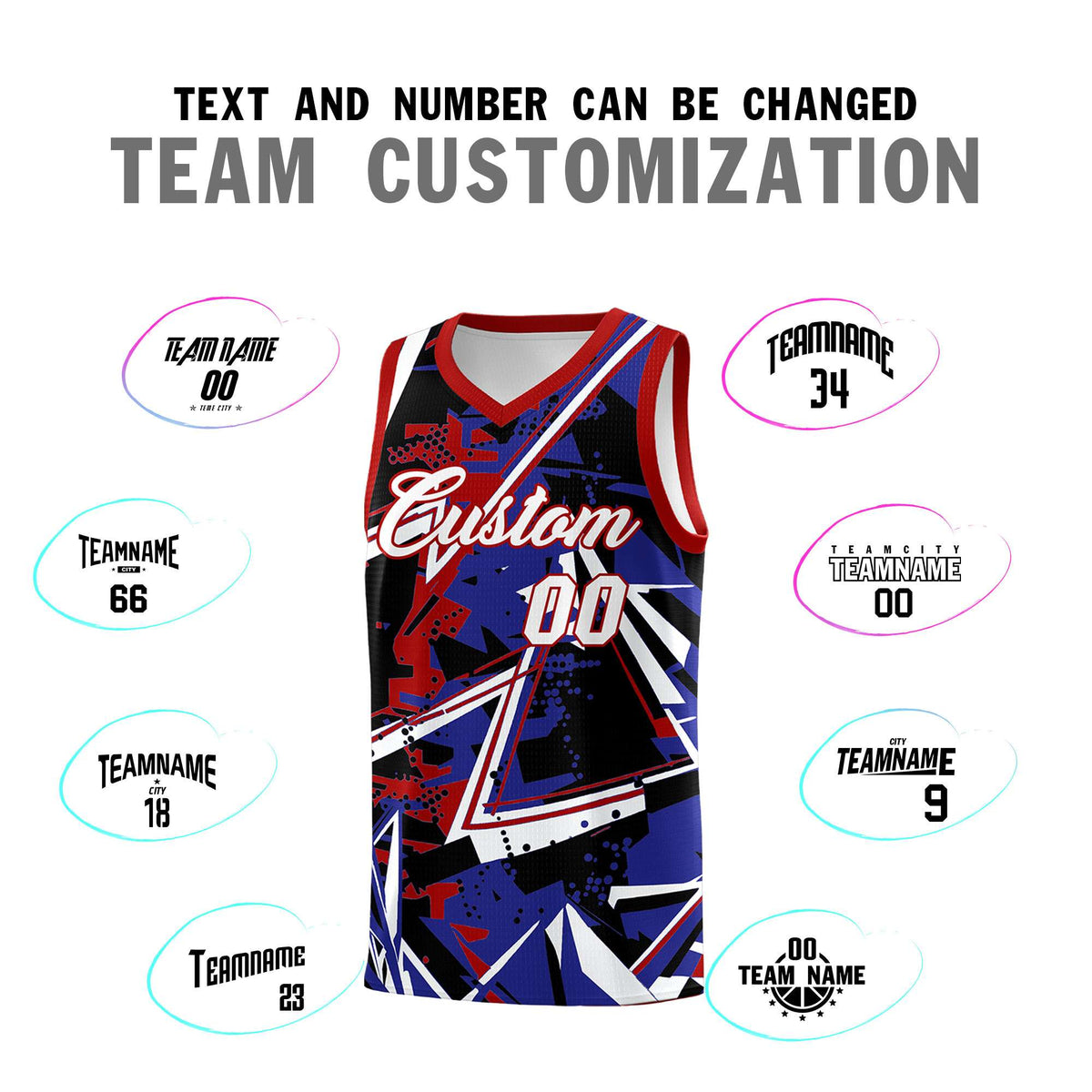 Custom Youth Basketball Jerseys Royal Red Abstract Graffiti Urban Style Personalized Uniform