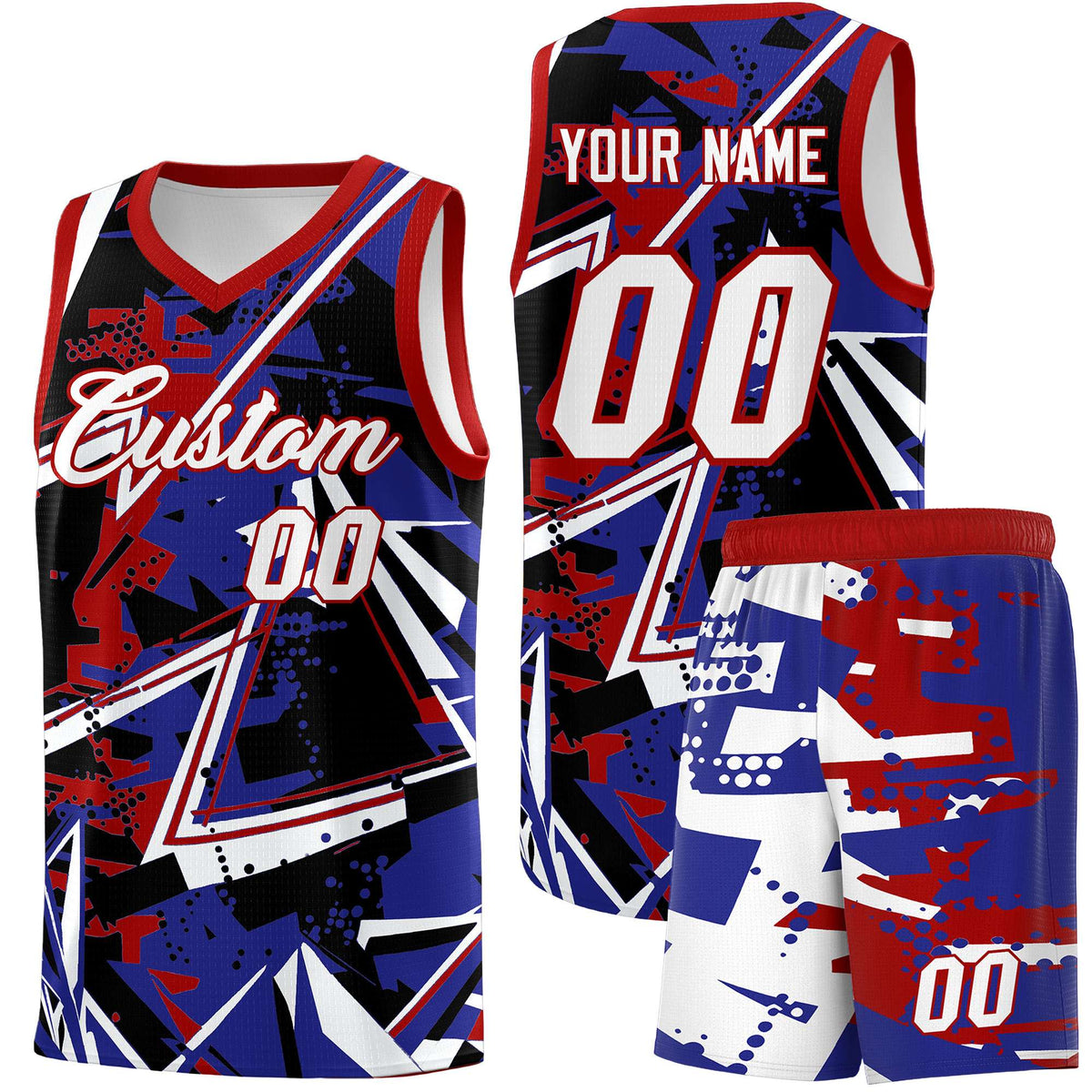 Custom Youth Basketball Jerseys Royal Red Abstract Graffiti Urban Style Personalized Uniform