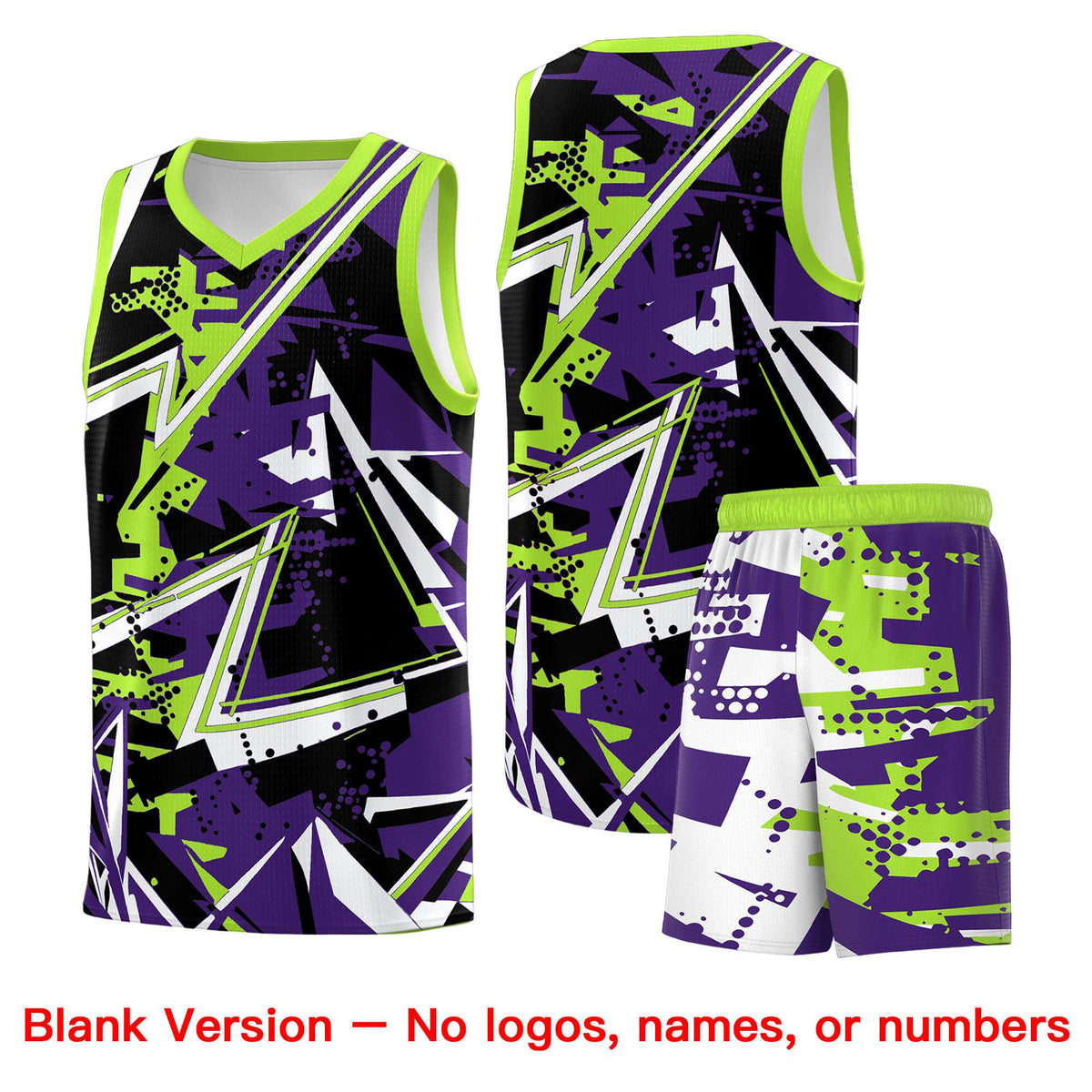 Custom Youth Basketball Jerseys Purple Neon Green Abstract Graffiti Personalized Team Name &amp; Number