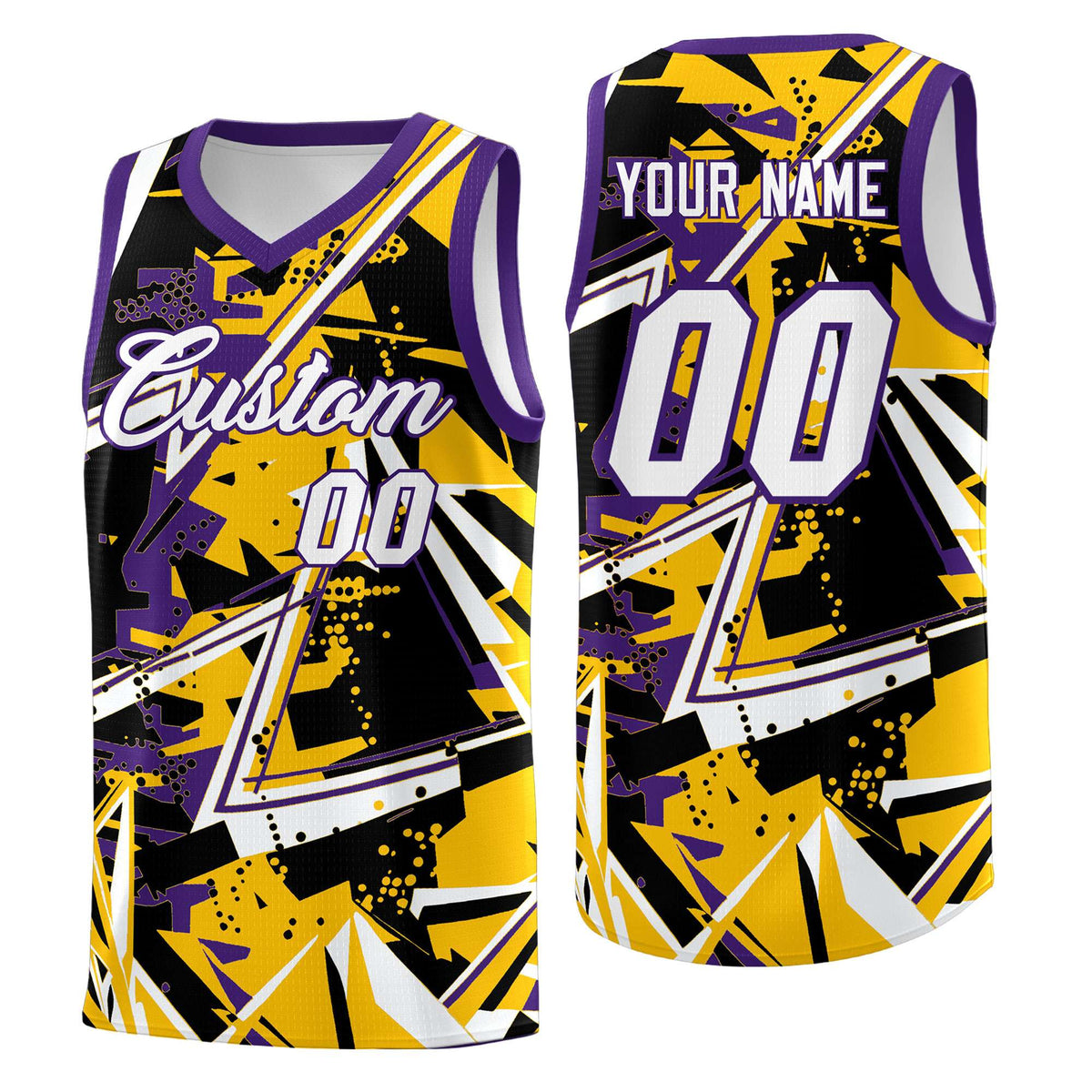 Custom Youth Basketball Jerseys Yellow Purple Abstract Graffiti Personalized Team Name &amp; Number