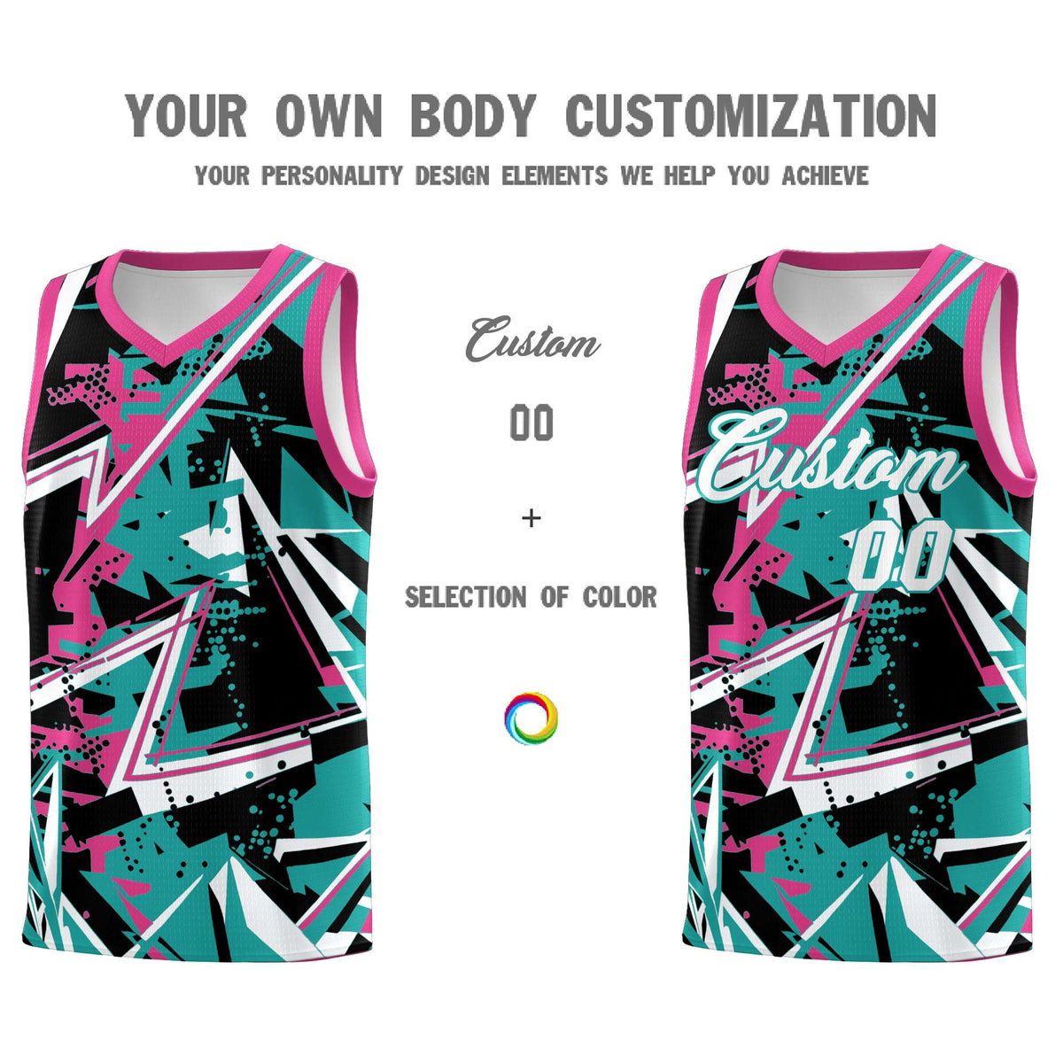 Custom Youth Basketball Jerseys Aqua Rose Red Abstract Graffiti Urban Style Personalized Uniform