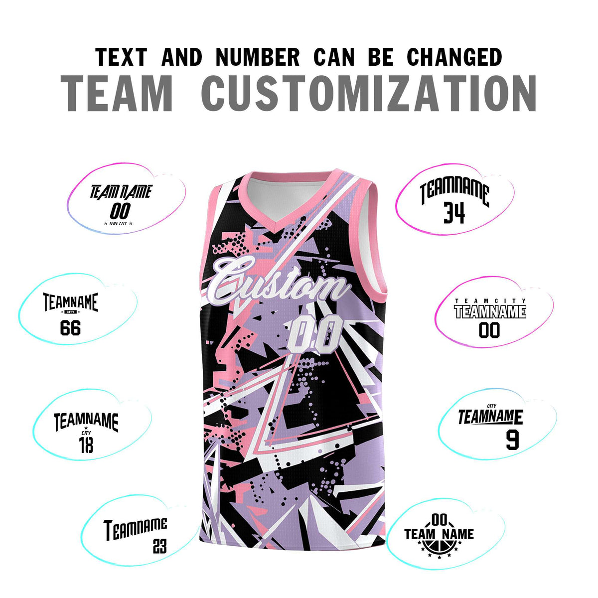 Custom Youth Basketball Jerseys Light Purple Pink Abstract Graffiti Personalized Team Name & Number