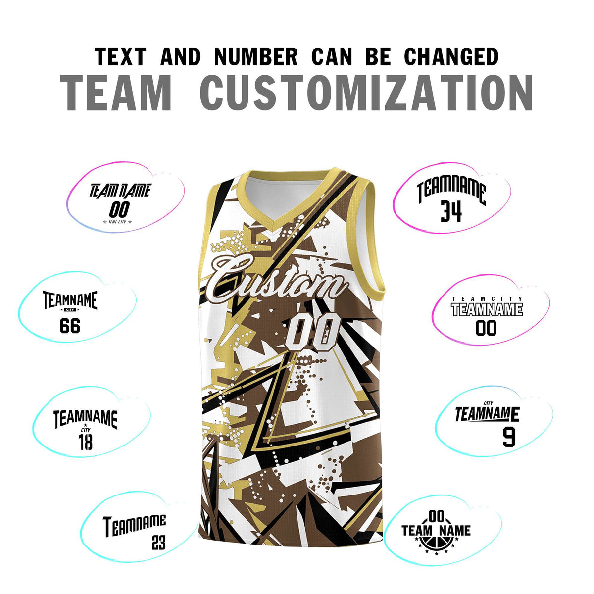 Custom Youth Basketball Jerseys Light Brown Old Gold Abstract Graffiti Personalized Team Name & Number