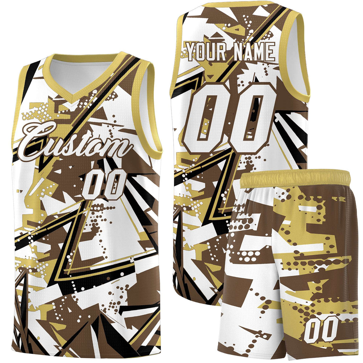 Custom Youth Basketball Jerseys Light Brown Old Gold Abstract Graffiti Personalized Team Name & Number