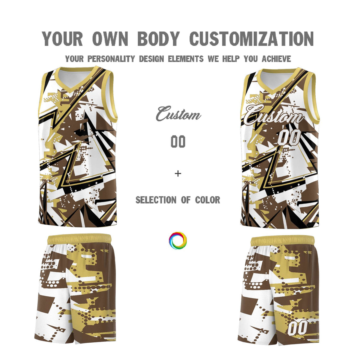 Custom Youth Basketball Jerseys Light Brown Old Gold Abstract Graffiti Personalized Team Name & Number