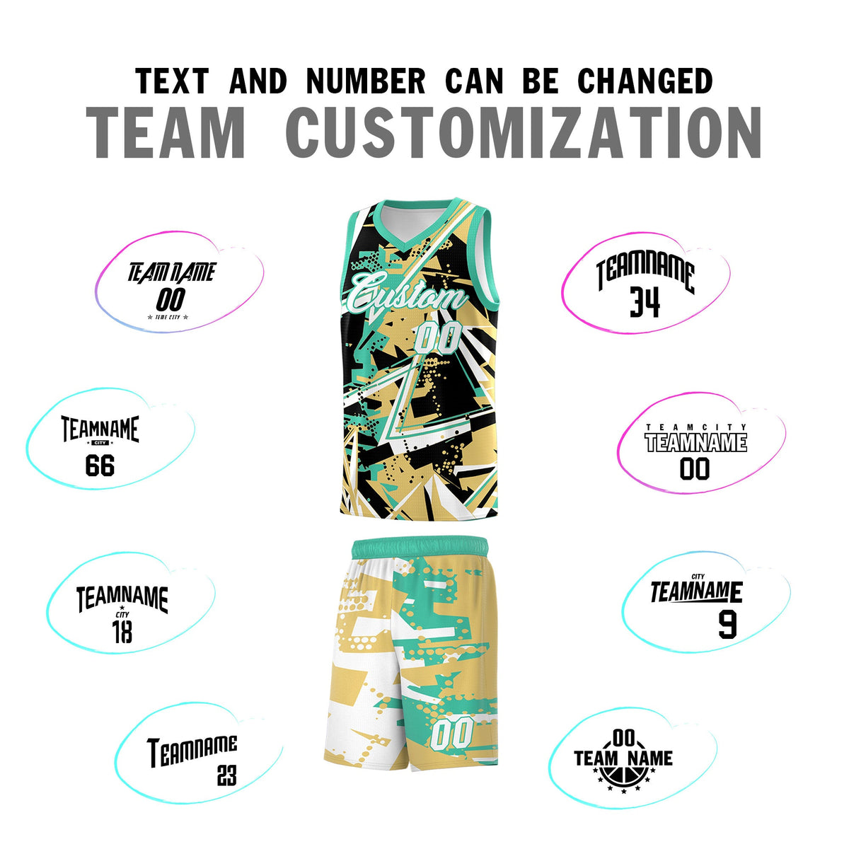 Custom Youth Basketball Jerseys Old Gold Bright Green Abstract Graffiti Personalized Street Style Uniform