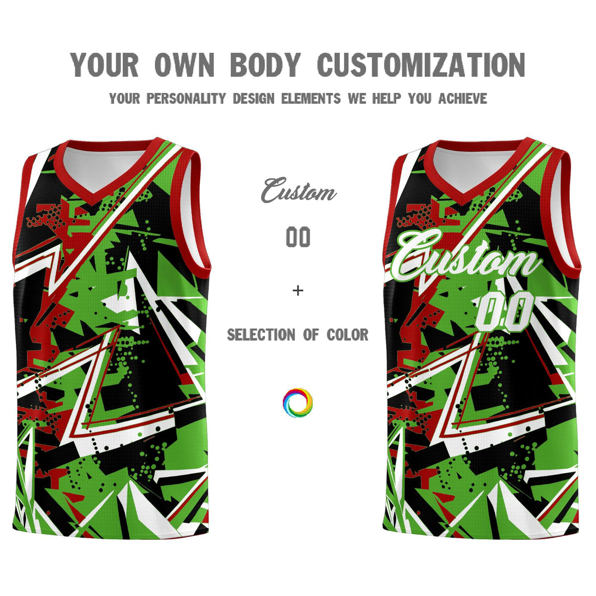 Custom Youth Basketball Jerseys Light Green Red Abstract Graffiti Urban Style Personalized Uniform