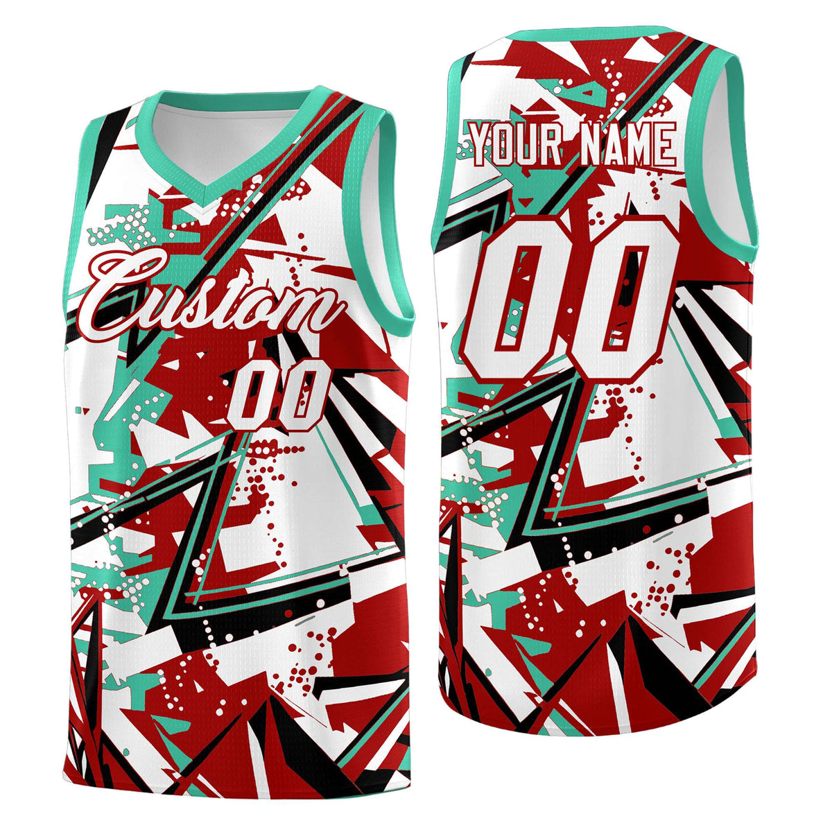 Custom Youth Basketball Jerseys Red Bright Green Abstract Graffiti Personalized Team Name &amp; Number