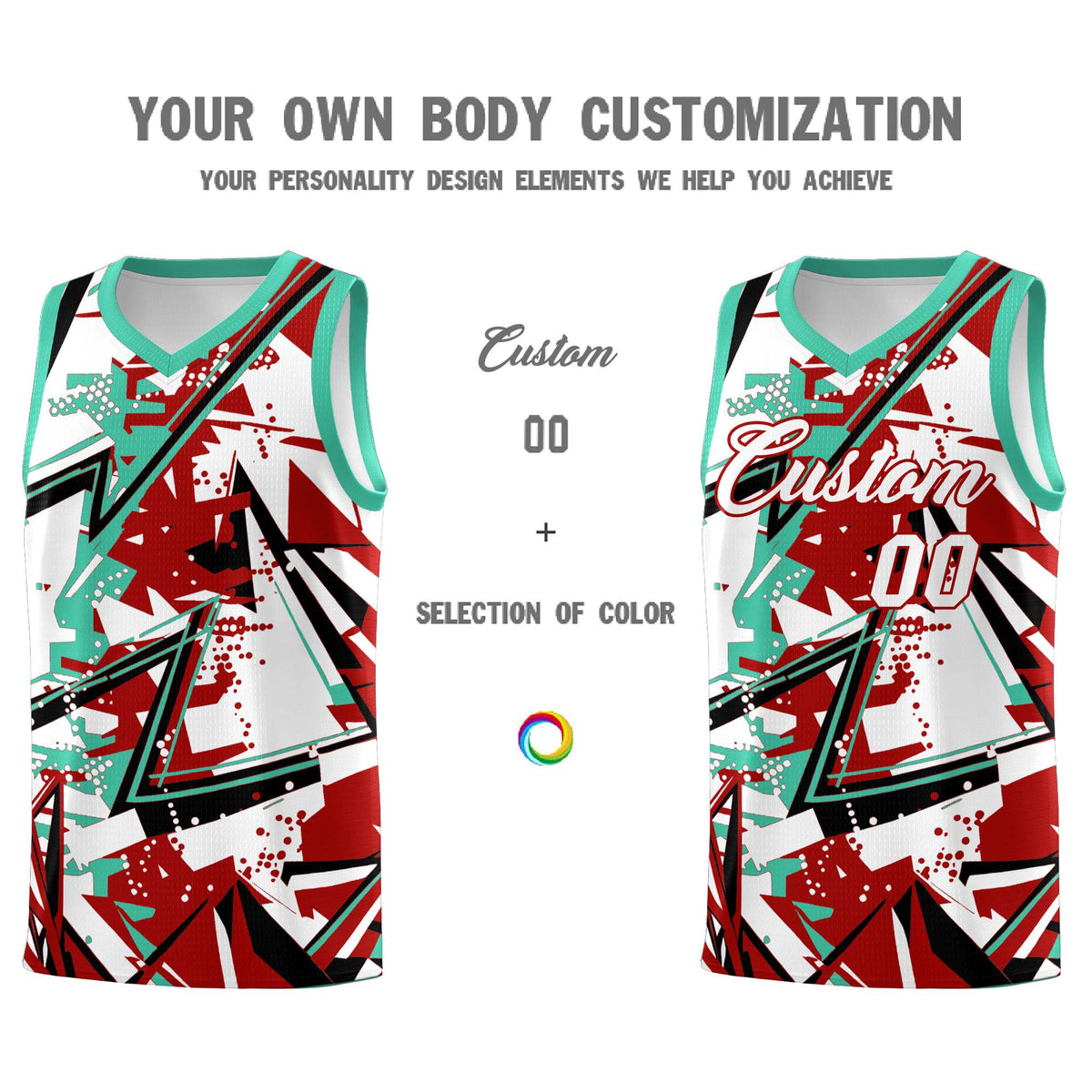 Custom Youth Basketball Jerseys Red Bright Green Abstract Graffiti Personalized Team Name &amp; Number