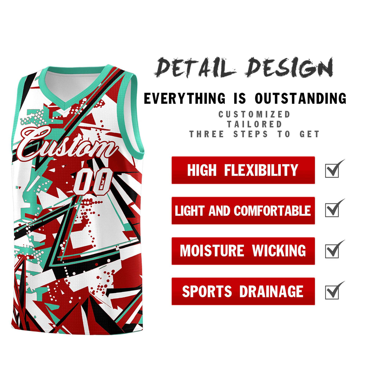 Custom Youth Basketball Jerseys Red Bright Green Abstract Graffiti Personalized Team Name &amp; Number