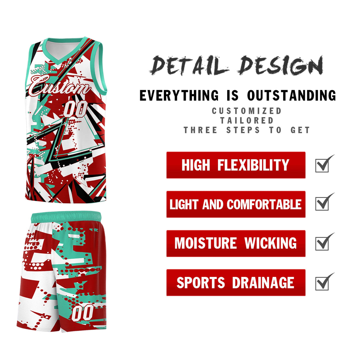 Custom Youth Basketball Jerseys Red Bright Green Abstract Graffiti Personalized Team Name &amp; Number