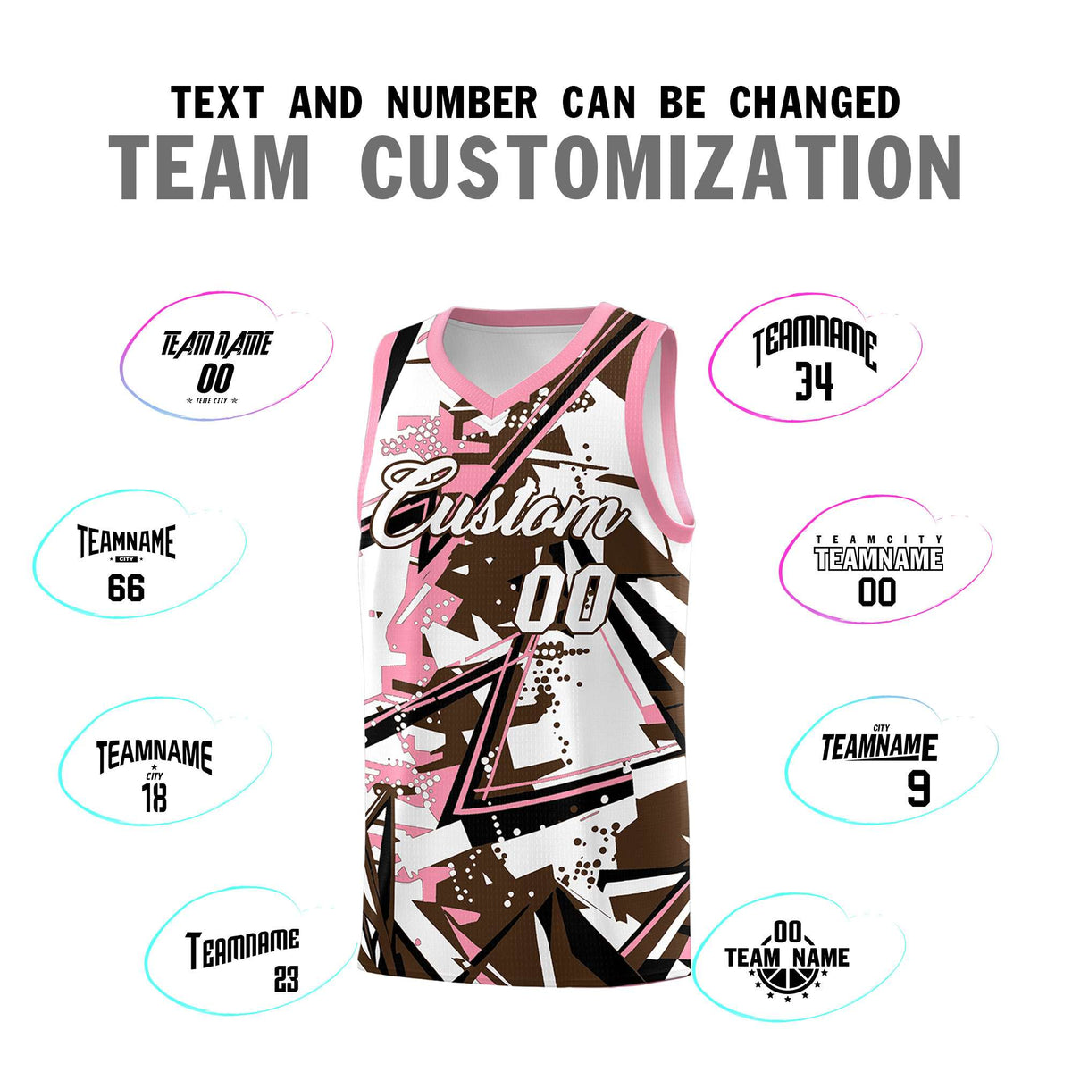Custom Youth Basketball Jerseys Brown Light Pink Abstract Graffiti Urban Style Personalized Uniform