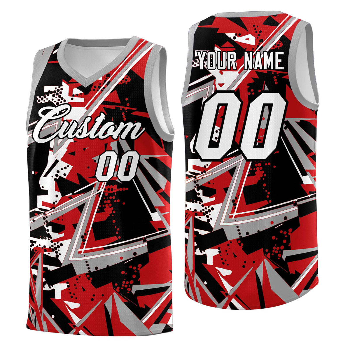 Custom Youth Basketball Jerseys Red Gray Abstract Graffiti Personalized Team Name &amp; Number