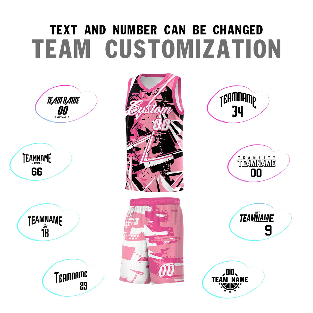 Custom Youth Basketball Jerseys Light Pink Rose Red Abstract Graffiti Personalized Team Name & Number