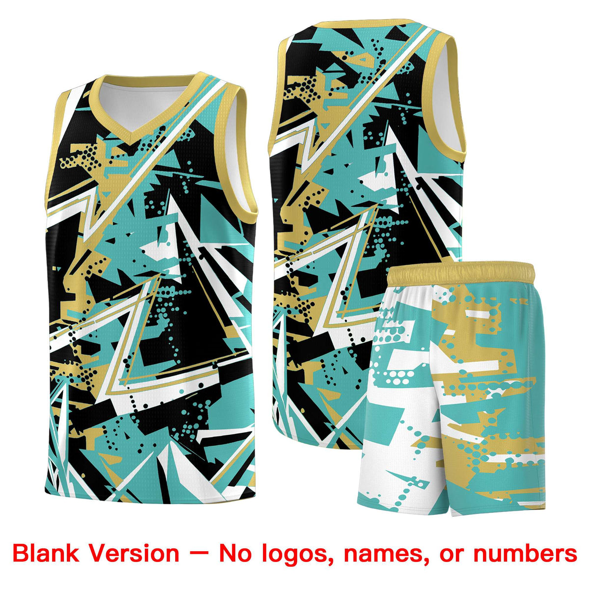 Custom Youth Basketball Jerseys Teal Old Gold Abstract Graffiti Personalized Street Style Uniform