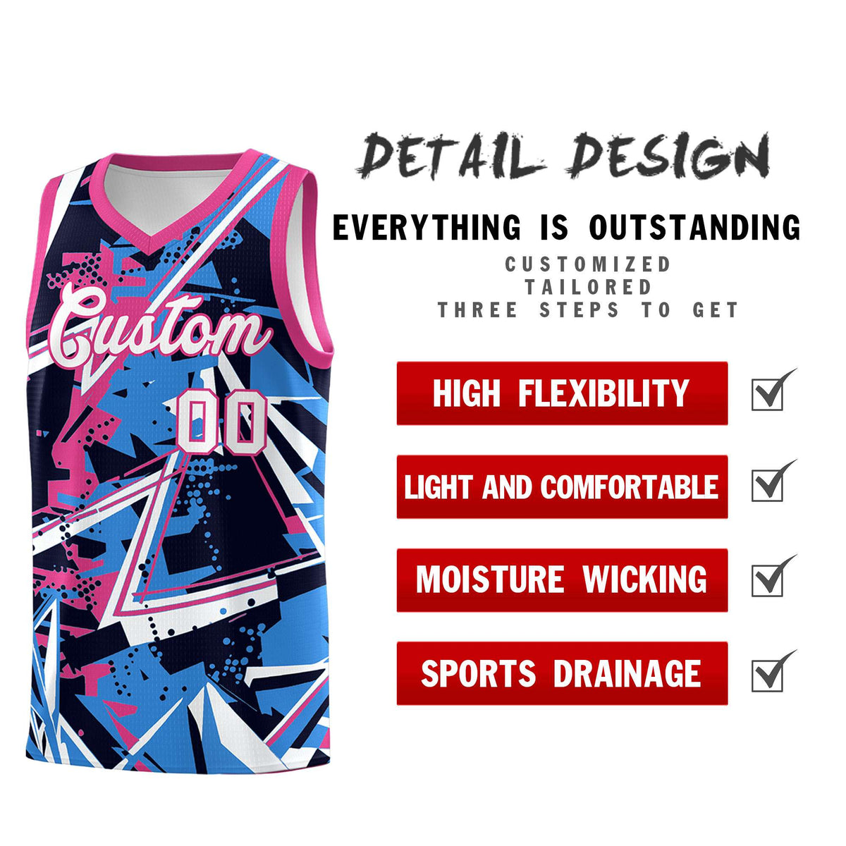 Custom Youth Basketball Jerseys Light Blue Pink Abstract Graffiti Personalized Street Style Uniform