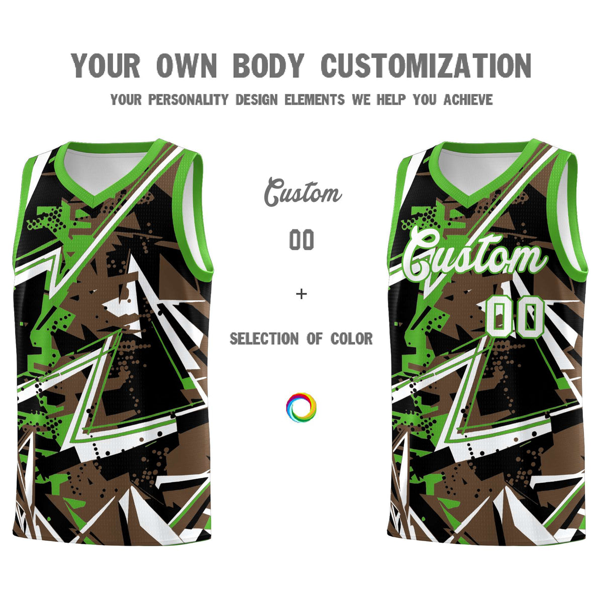 Custom Youth Basketball Jerseys Light Brown Light Green Abstract Graffiti Personalized Street Style Uniform