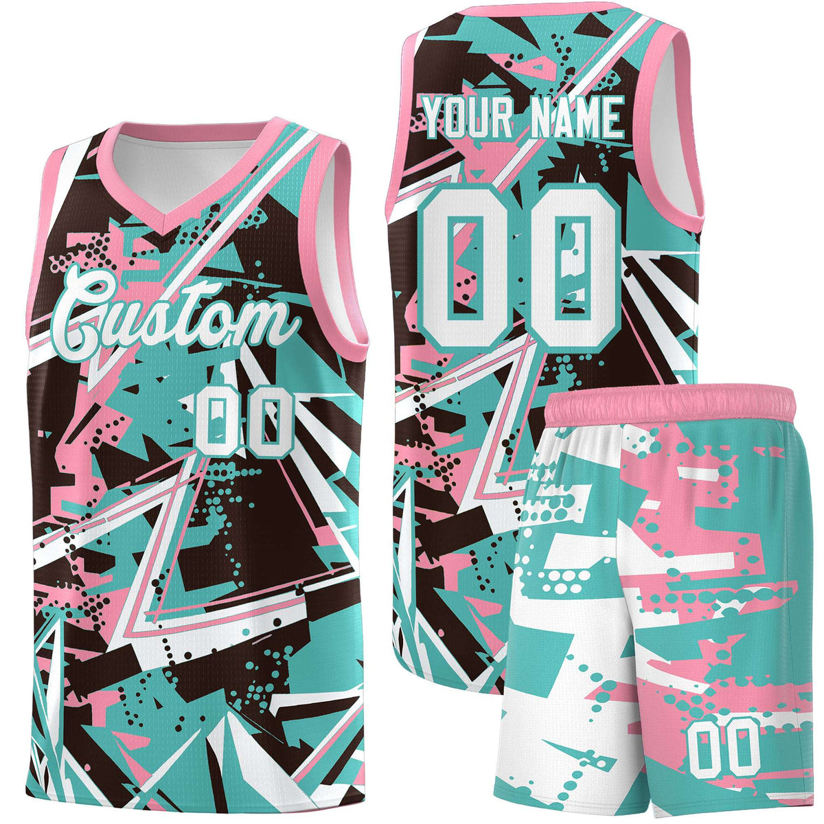 Custom Youth Basketball Jerseys Teal Pink Abstract Graffiti Urban Style Personalized Uniform