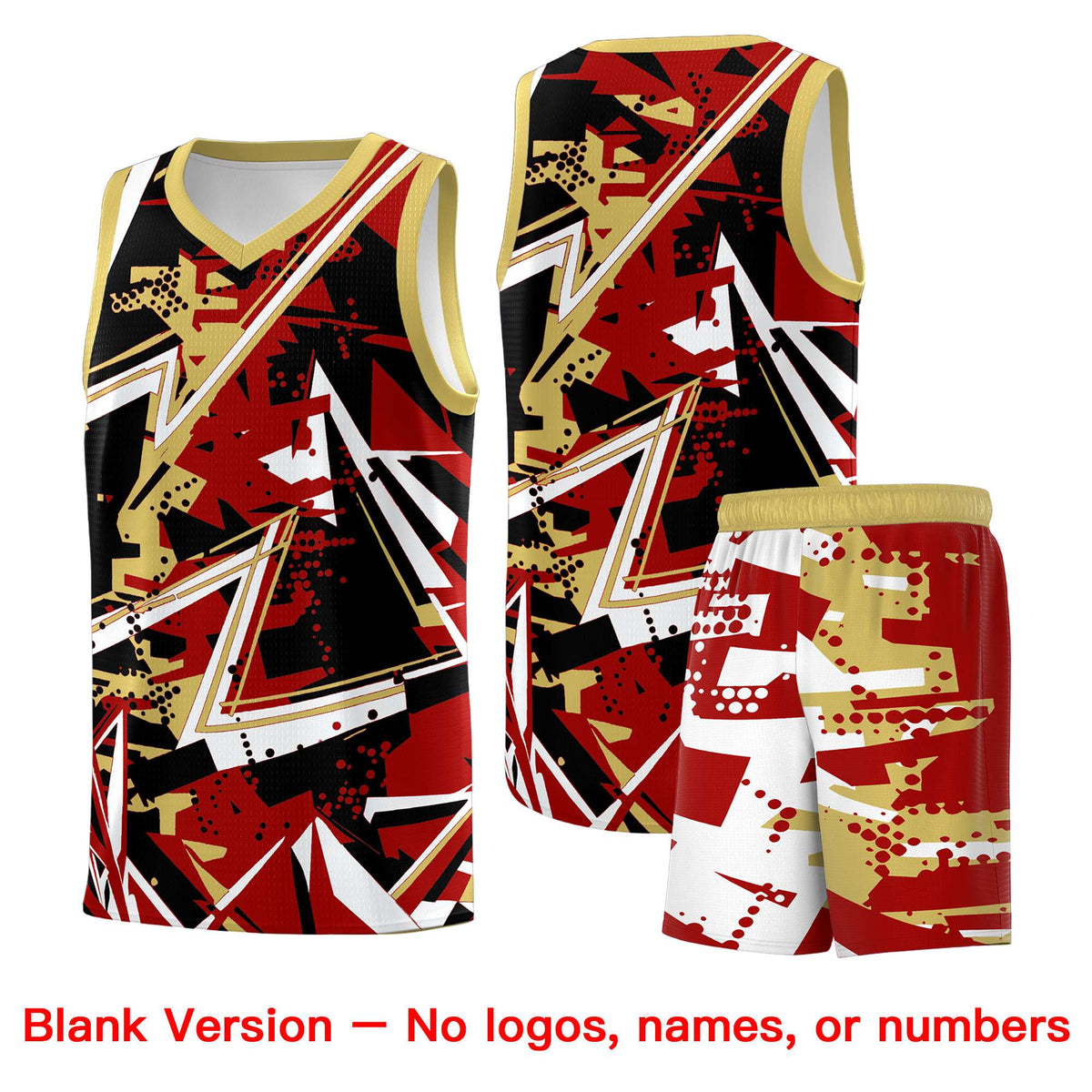 Custom Youth Basketball Jerseys Red Old Gold Abstract Graffiti Personalized Team Name &amp; Number
