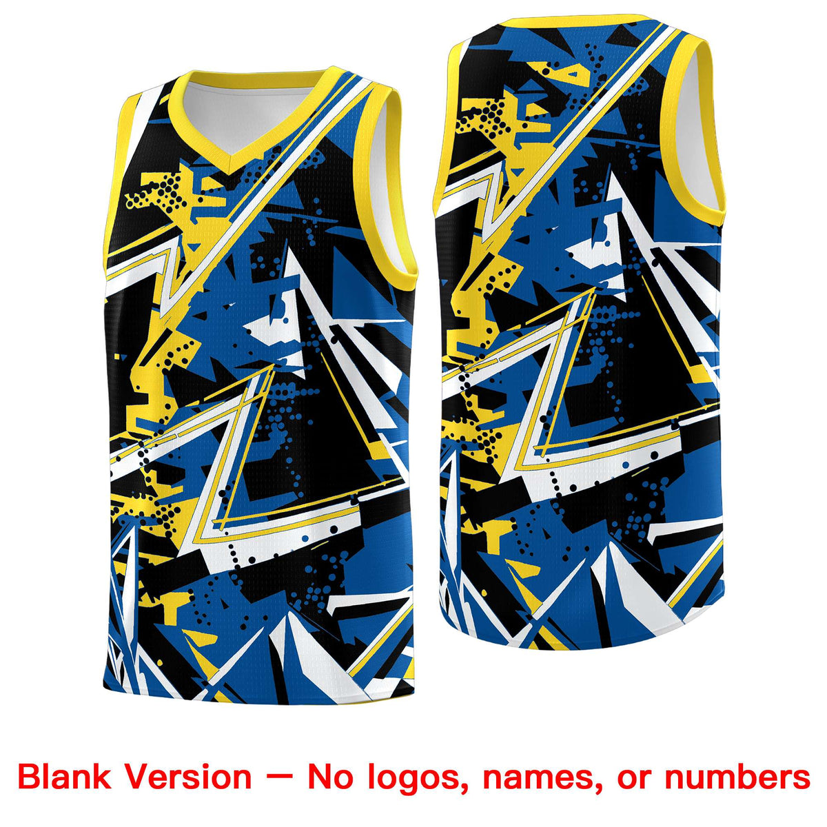 Custom Youth Basketball Jerseys Royal Gold Abstract Graffiti Personalized Team Name &amp; Number