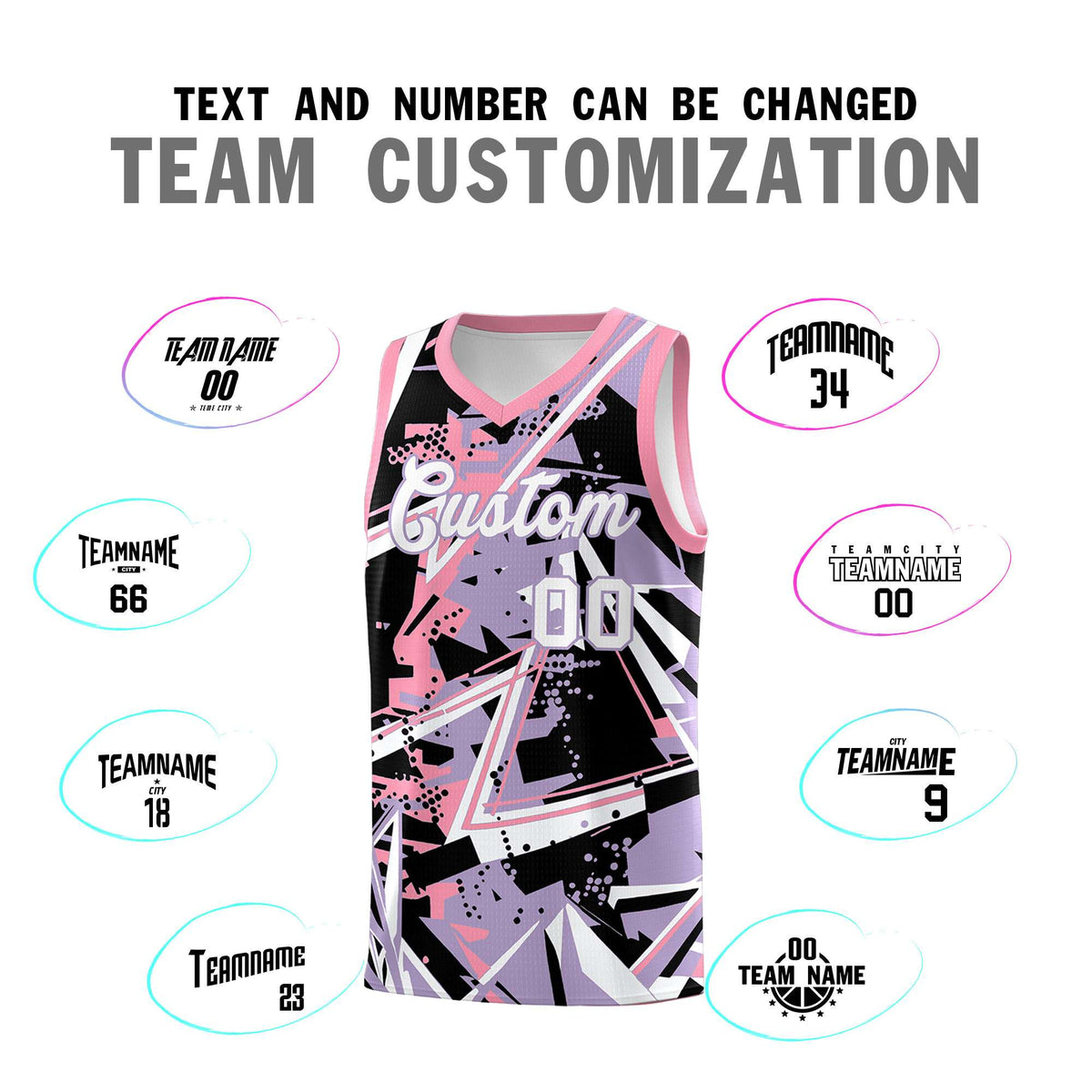 Custom Youth Basketball Jerseys Light Purple Pink Abstract Graffiti Personalized Team Name & Number