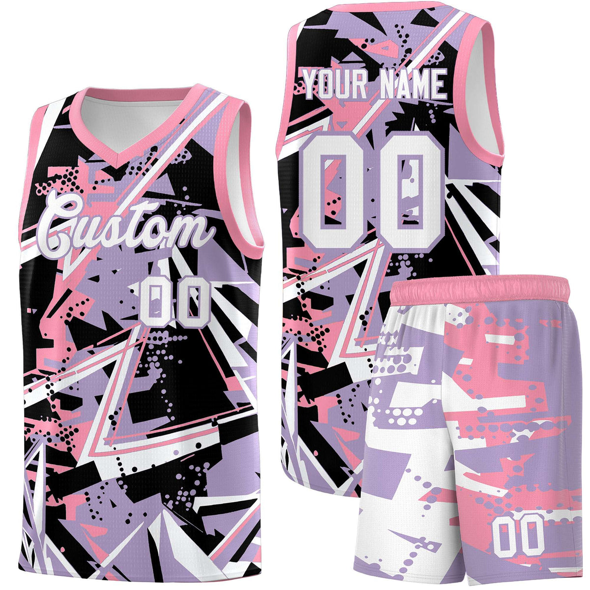 Custom Youth Basketball Jerseys Light Purple Pink Abstract Graffiti Personalized Team Name & Number