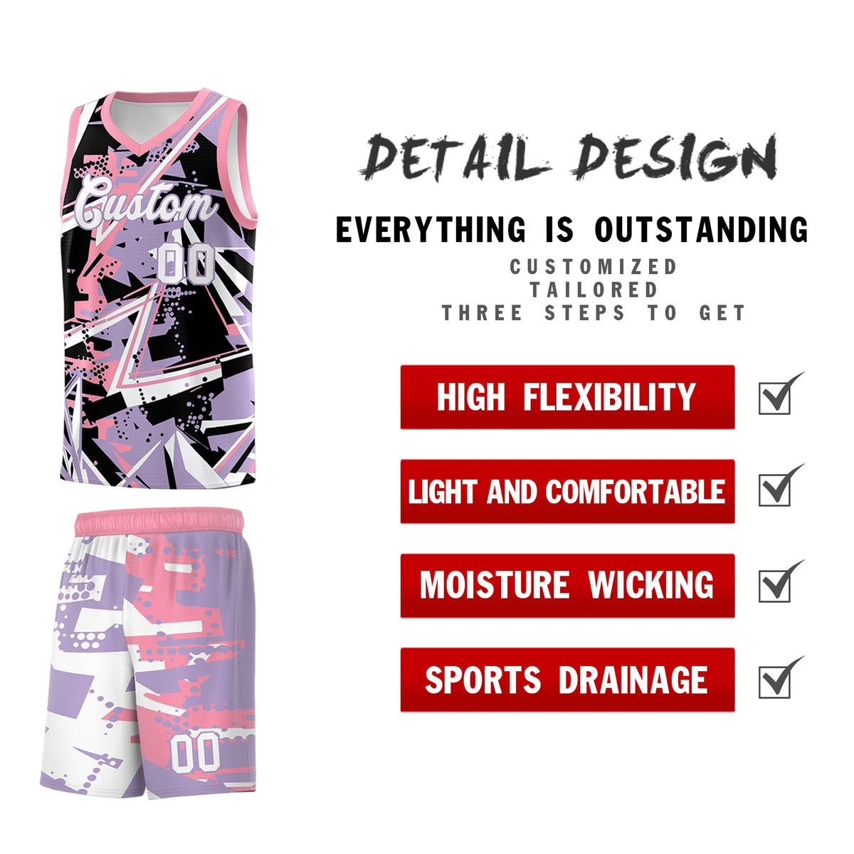 Custom Youth Basketball Jerseys Light Purple Pink Abstract Graffiti Personalized Team Name & Number