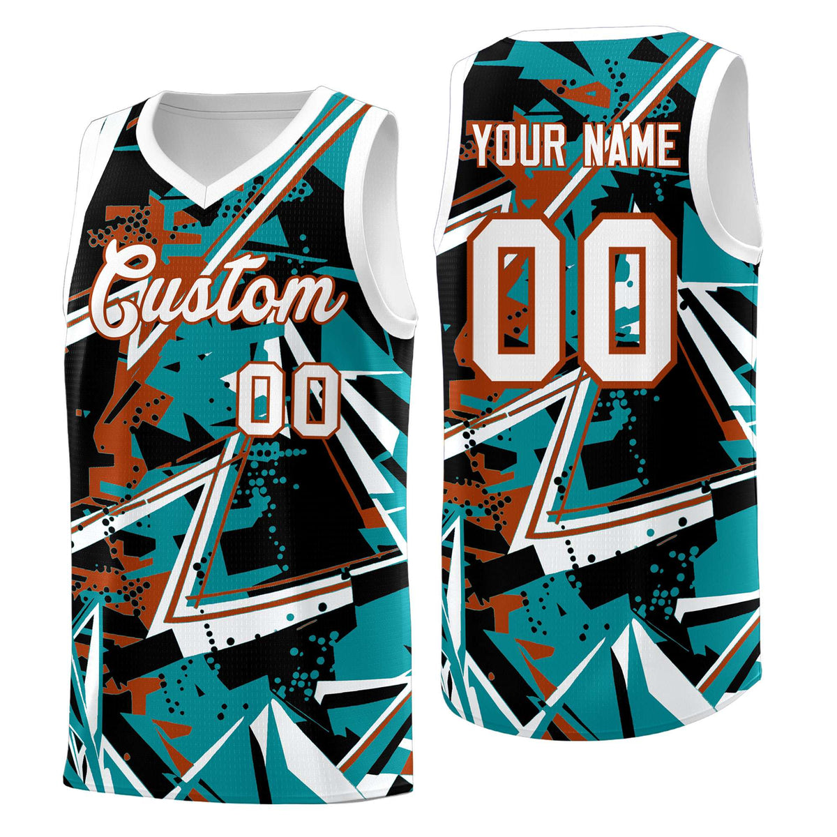 Custom Youth Basketball Jerseys Teal Dark Orange Abstract Graffiti Personalized Street Style Uniform