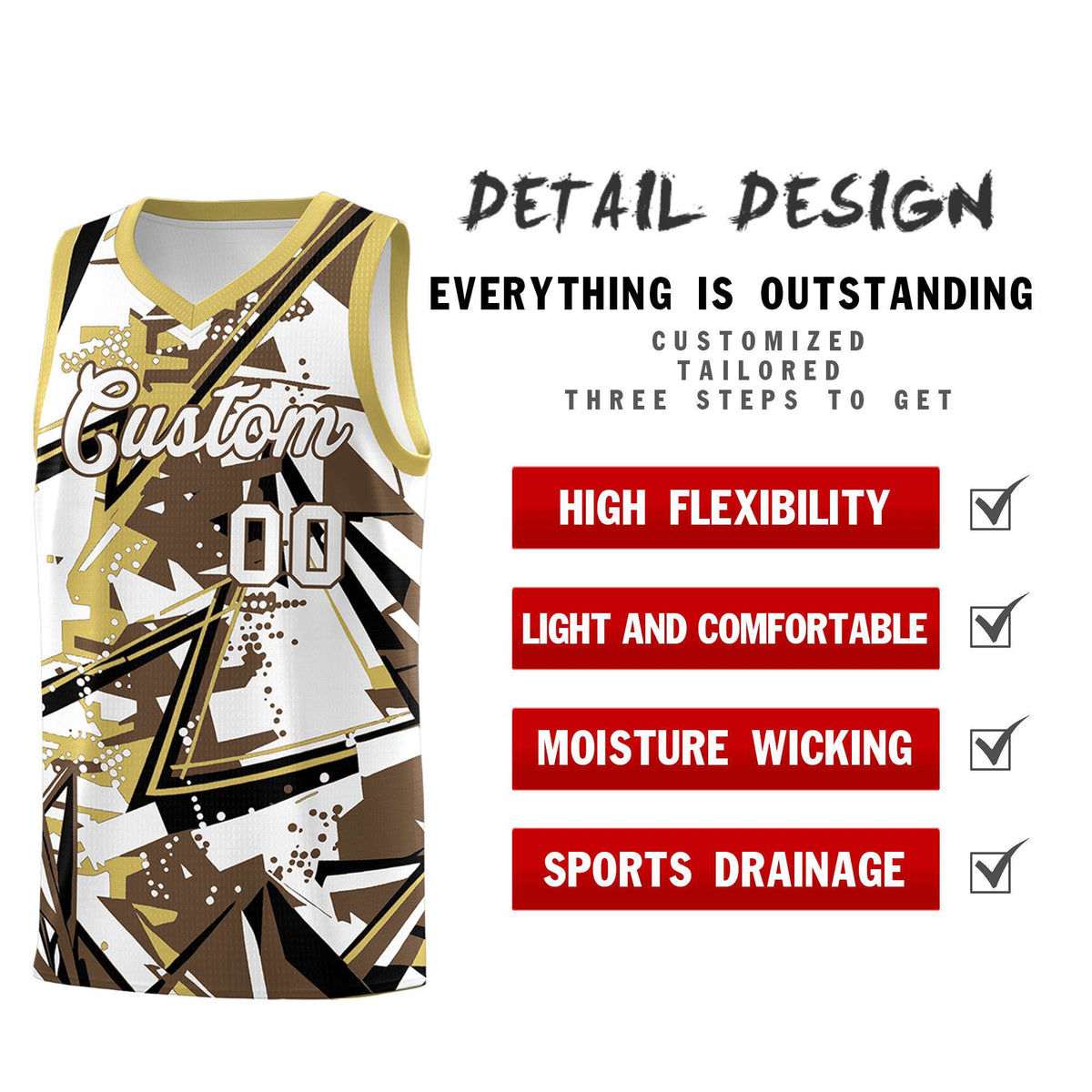 Custom Youth Basketball Jerseys Light Brown Old Gold Abstract Graffiti Personalized Team Name & Number