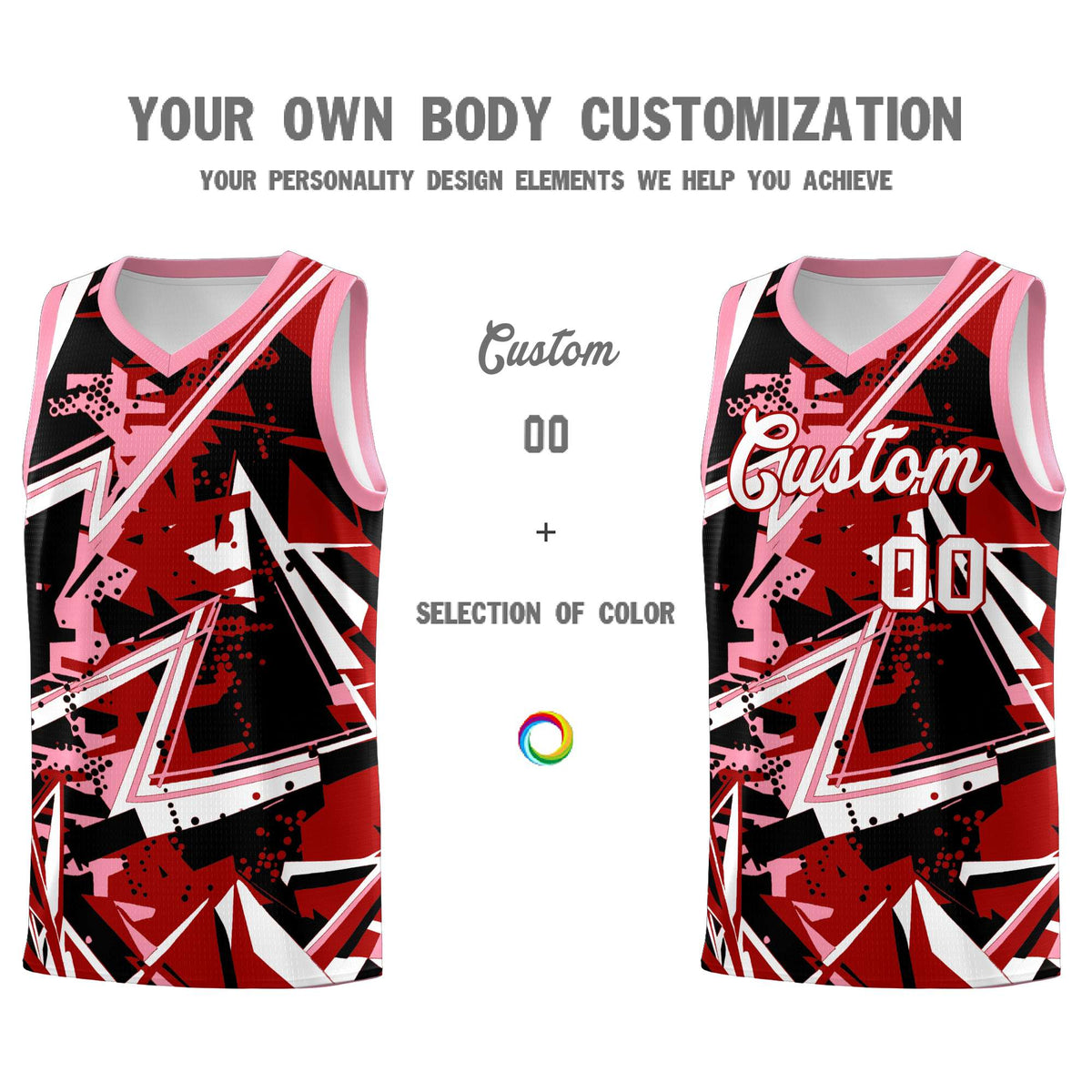 Custom Youth Basketball Jerseys Red Light Pink Abstract Graffiti Personalized Street Style Uniform