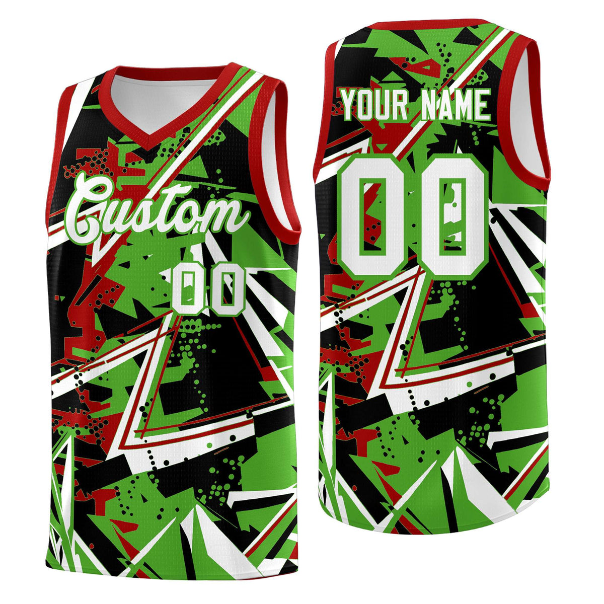 Custom Youth Basketball Jerseys Light Green Red Abstract Graffiti Urban Style Personalized Uniform