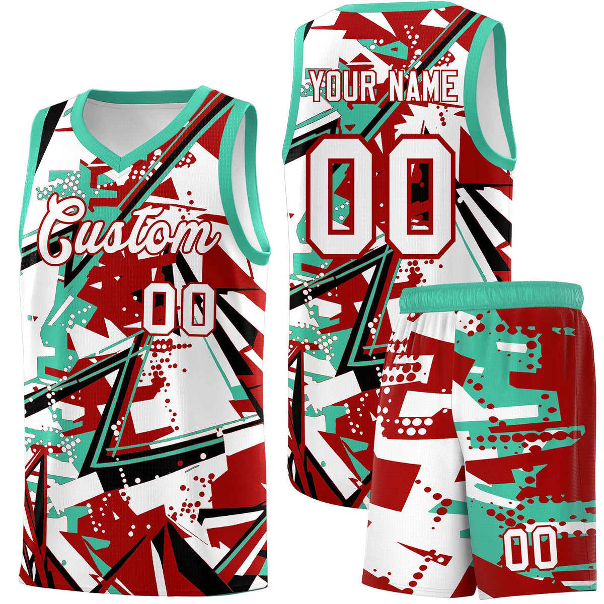 Custom Youth Basketball Jerseys Red Bright Green Abstract Graffiti Personalized Team Name &amp; Number
