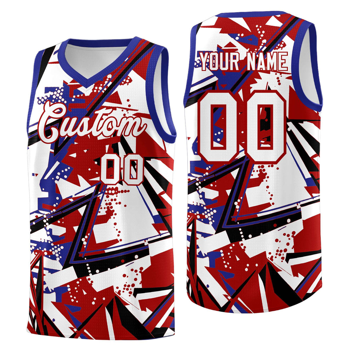 Custom Youth Basketball Jerseys Red Royal Abstract Graffiti Personalized Street Style Uniform