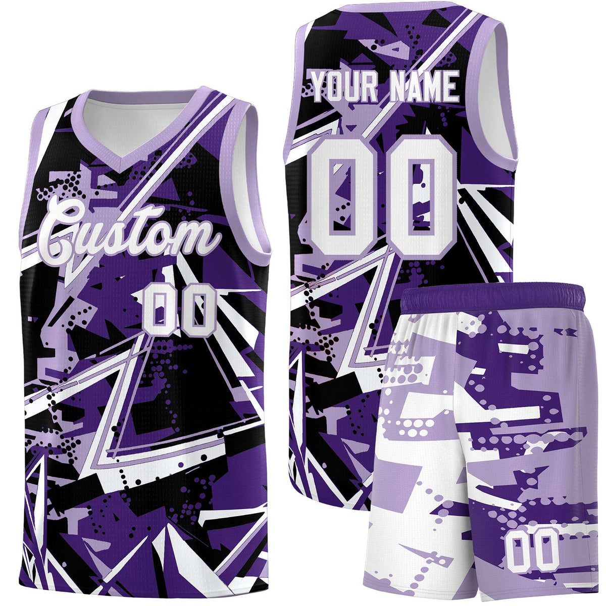 Custom Youth Basketball Jerseys Purple Light Purple Abstract Graffiti Urban Style Personalized Uniform