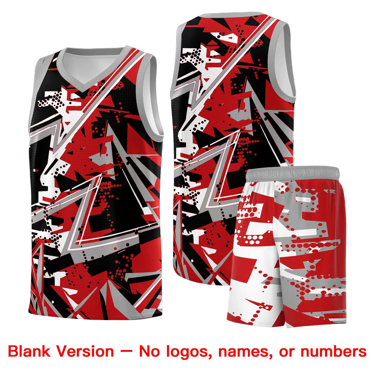 Custom Youth Basketball Jerseys Red Gray Abstract Graffiti Personalized Team Name &amp; Number