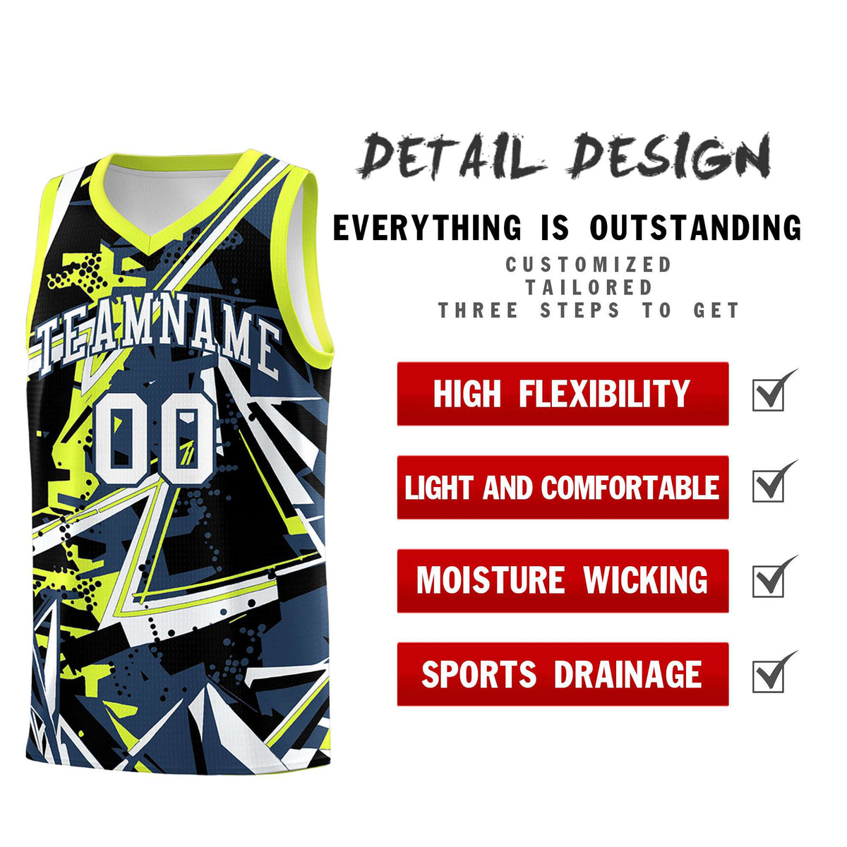 Custom Youth Basketball Jerseys Midnight Blue Fluorescent Green Abstract Graffiti Urban Style Personalized Uniform